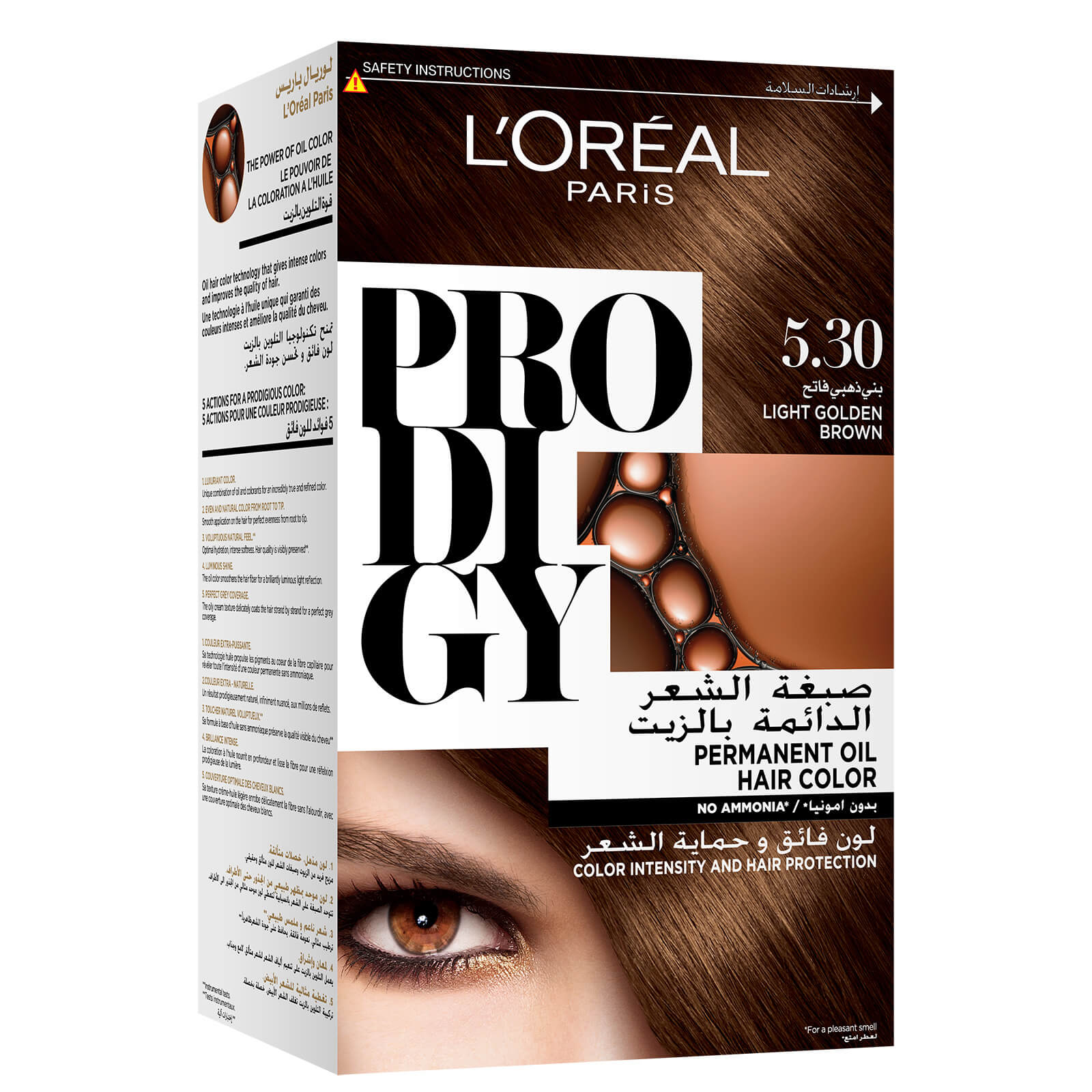 

L'Oreal Paris Prodigy Permanent No Ammonia Hair Colour (Various Colours) - 5.3 Light Golden Brown