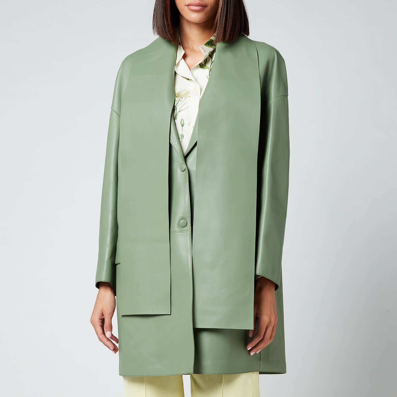 Salvatore Ferragamo Women's Long Leather Coat - Hedren Green - IT 38