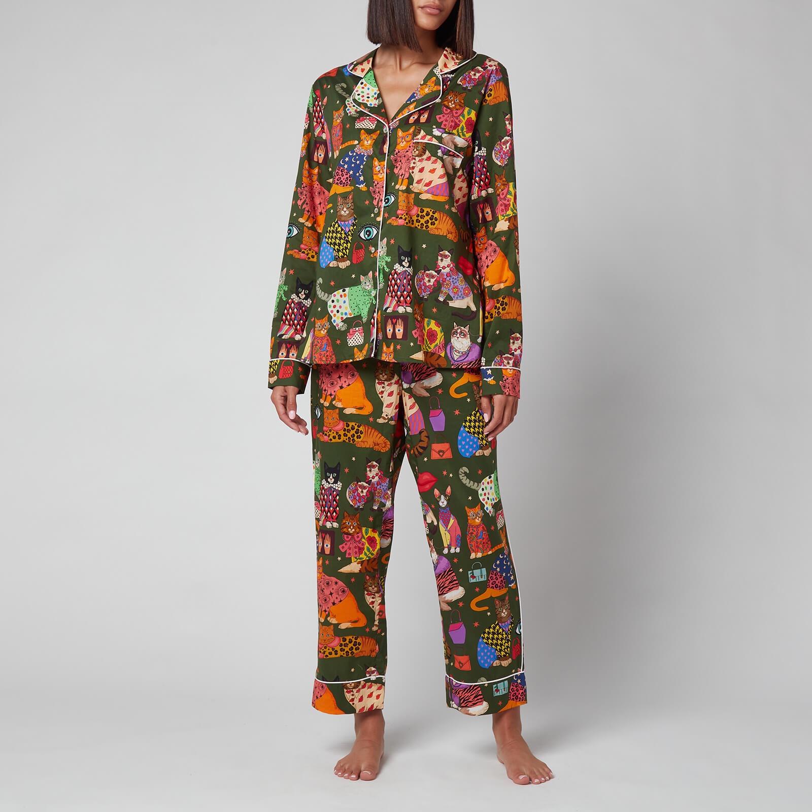 Karen Mabon Women's Fashion Cats Pyjama Set - Green - S