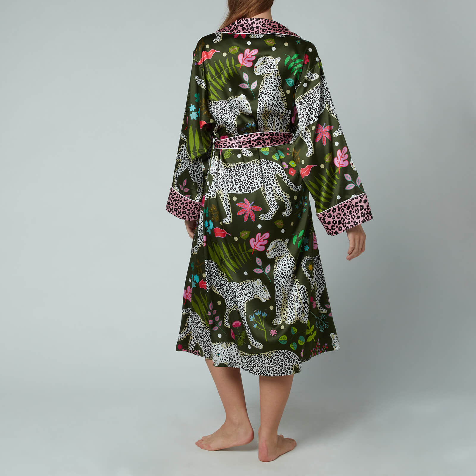 Karen Mabon Women's Stretch Silk Long Robe - Green/Pink - L/XL