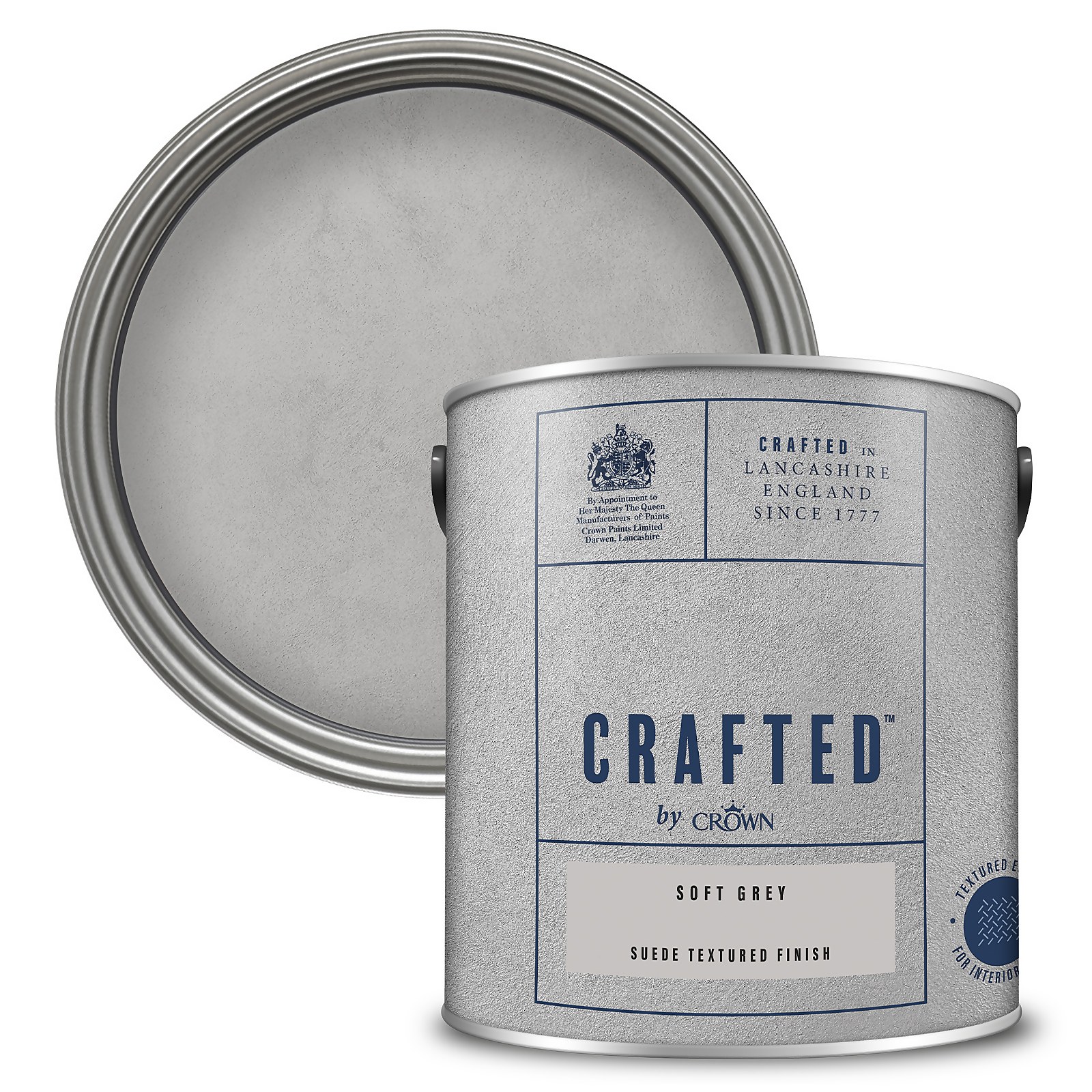 CRAFTED™ by Crown Suede Textured Matt Emulsion Interior Wall Paint Soft Grey - 2.5L