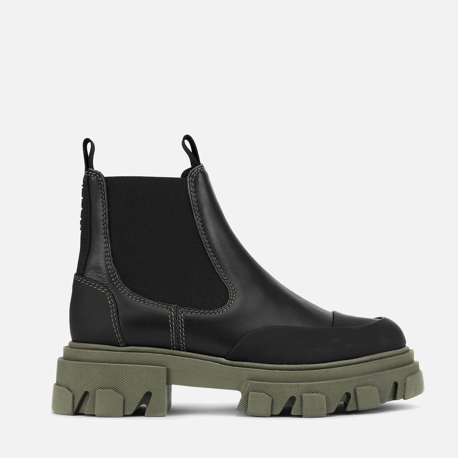 Ganni Women's Leather Chelsea Boots - Black/Green - UK 3