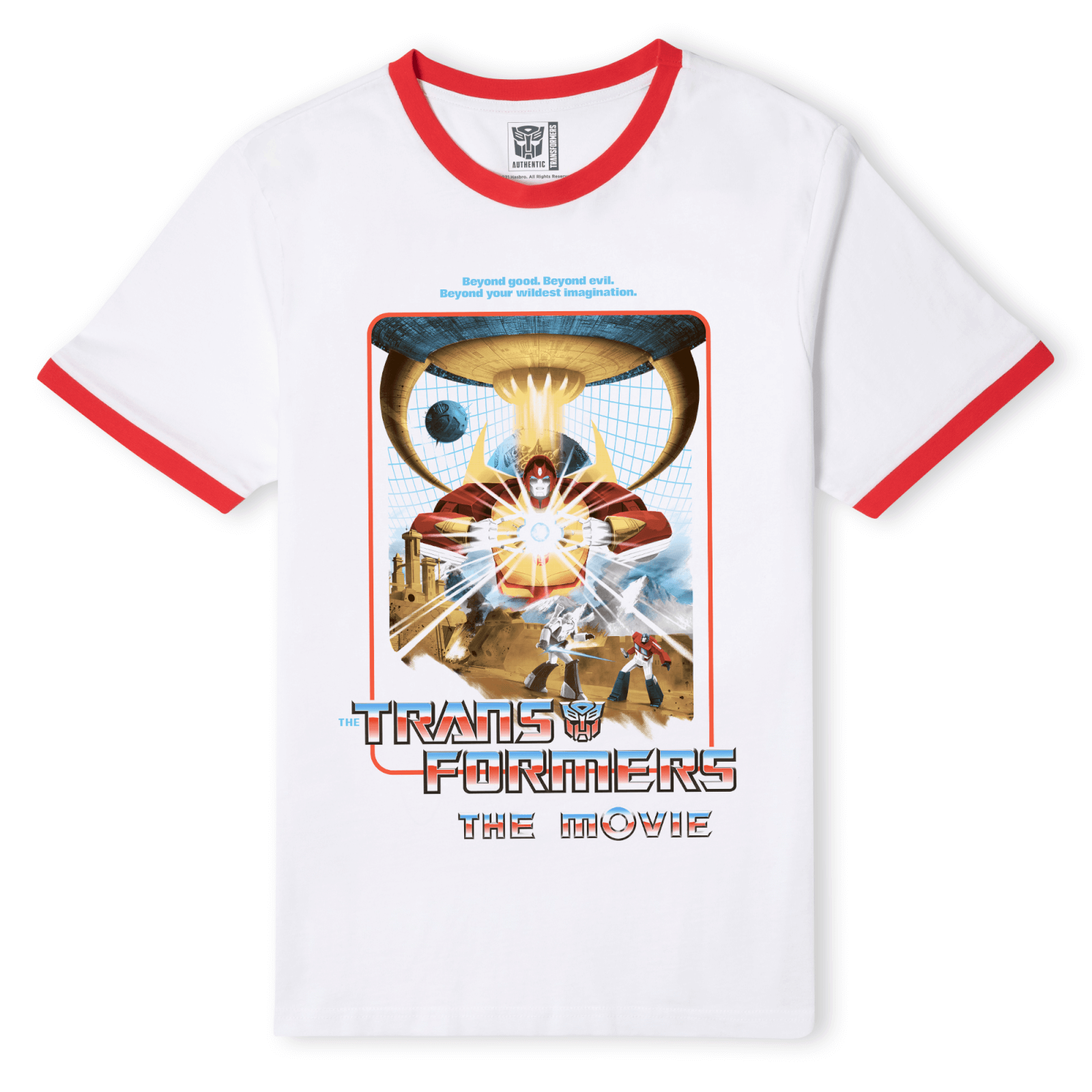 Image of Matt Ferguson x Transformers 1986 Unisex Ringer T-Shirt - White/Red - M - White/Red