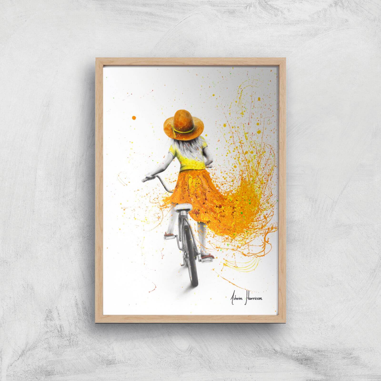 Her First Bicycle Giclee Art Print - A3 - Wooden Frame