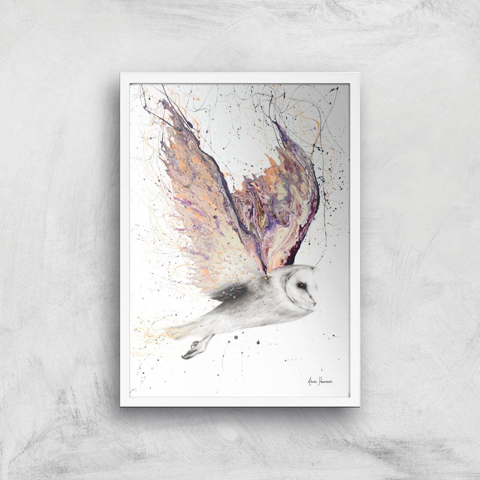 Heart Winged Owl Giclee Art Print - A4 - White Frame