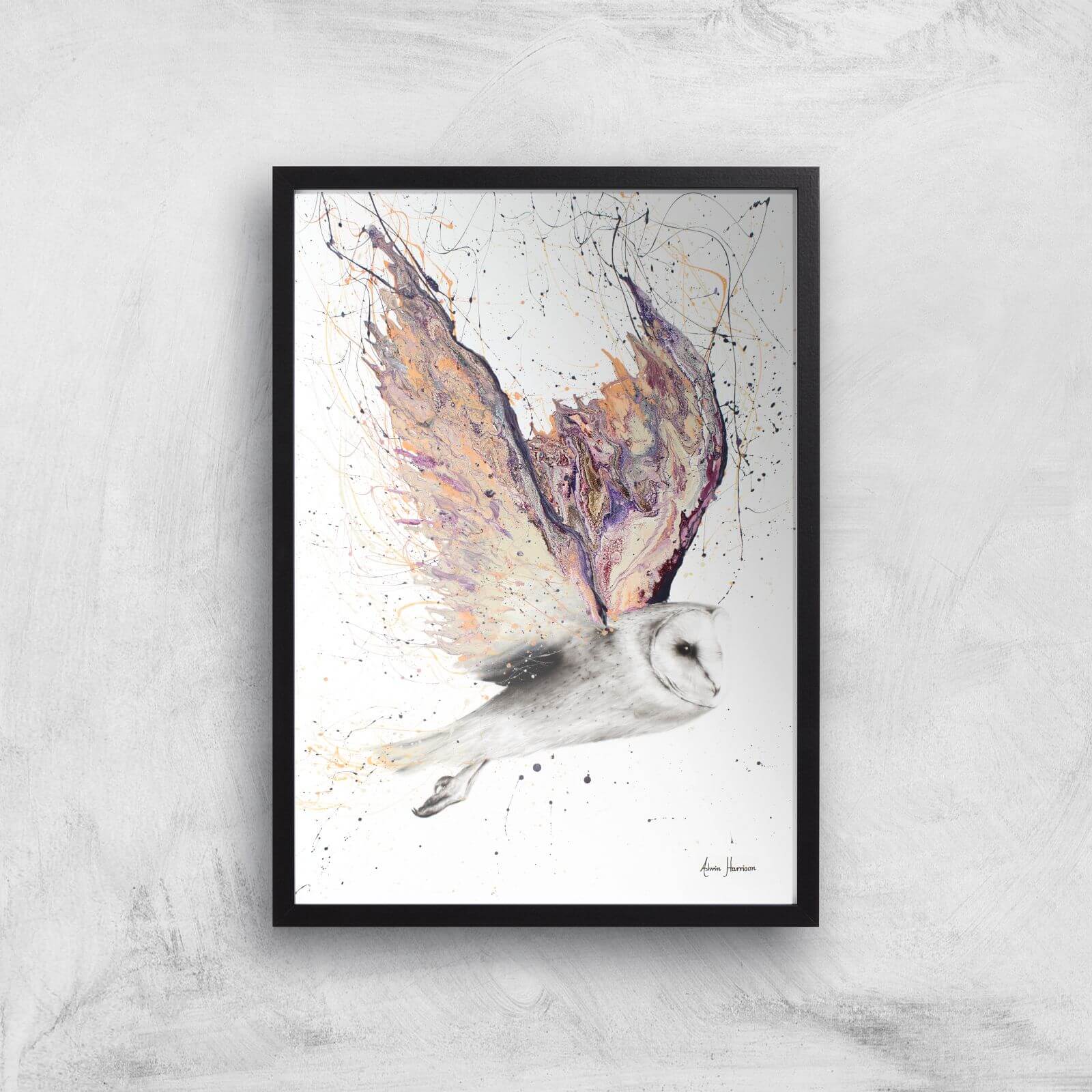Heart Winged Owl Giclee Art Print - A4 - Black Frame