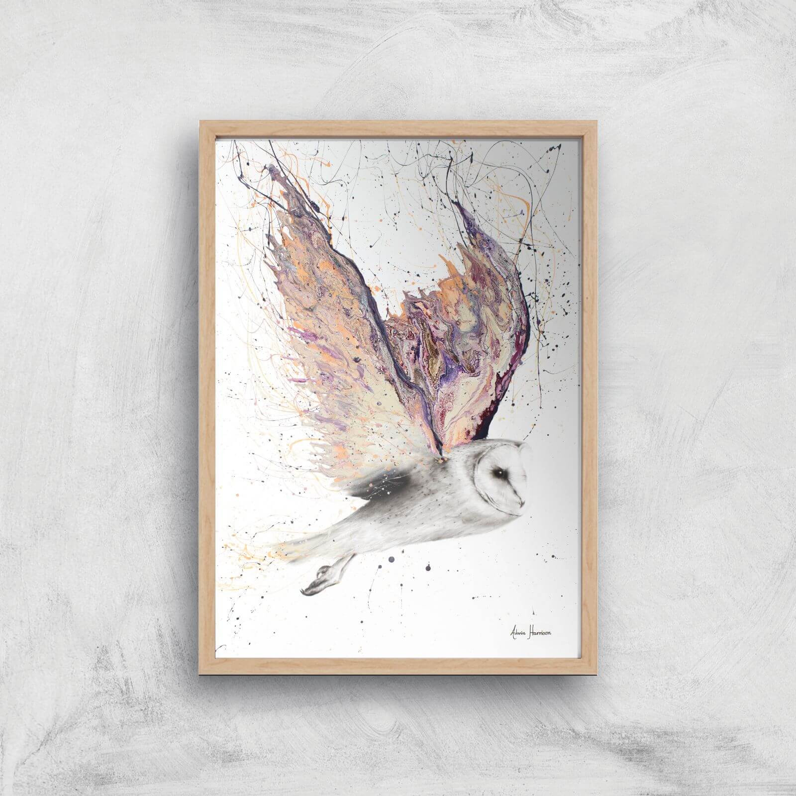 Heart Winged Owl Giclee Art Print - A2 - Wooden Frame