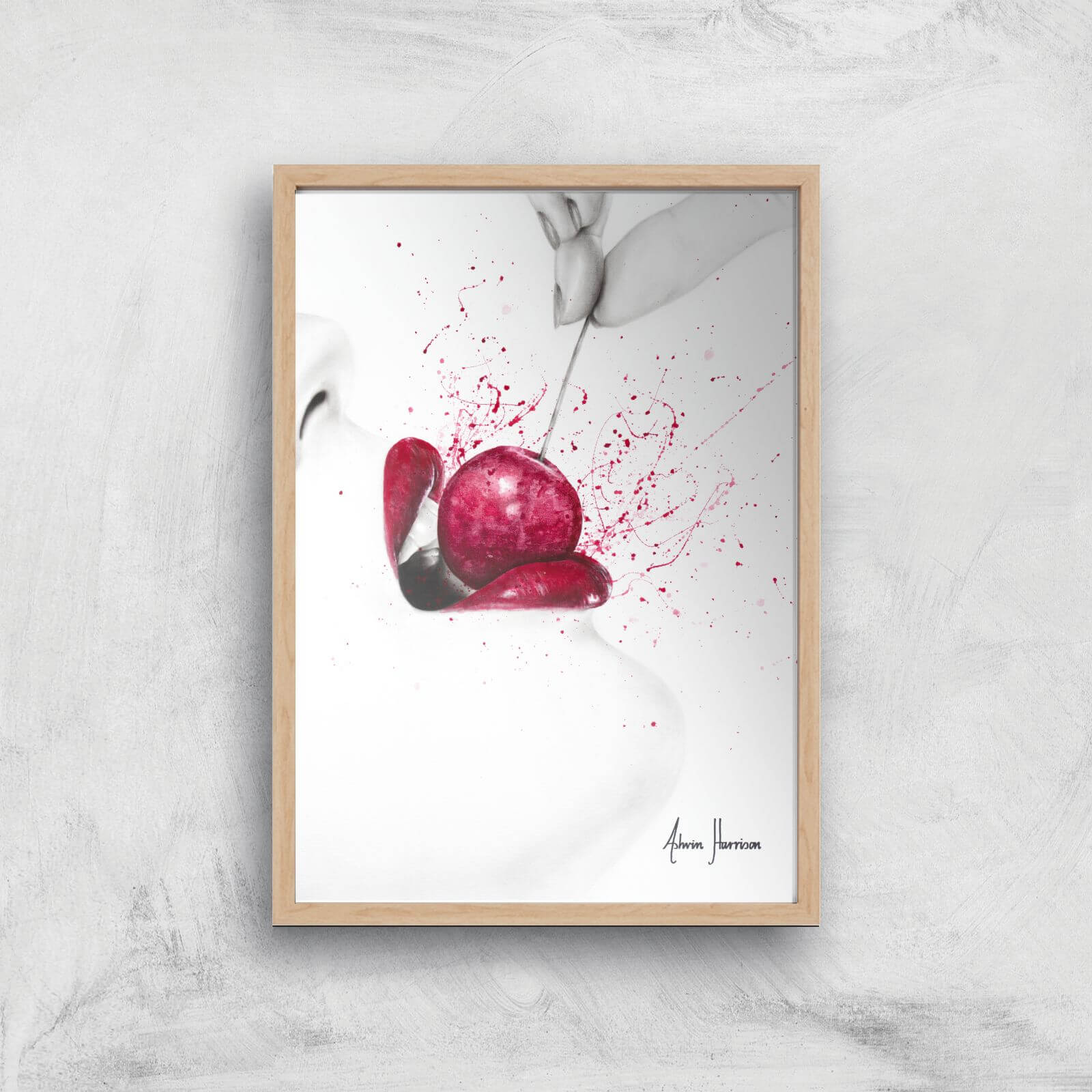 Little Sweet Cherry Giclee Art Print - A4 - Wooden Frame