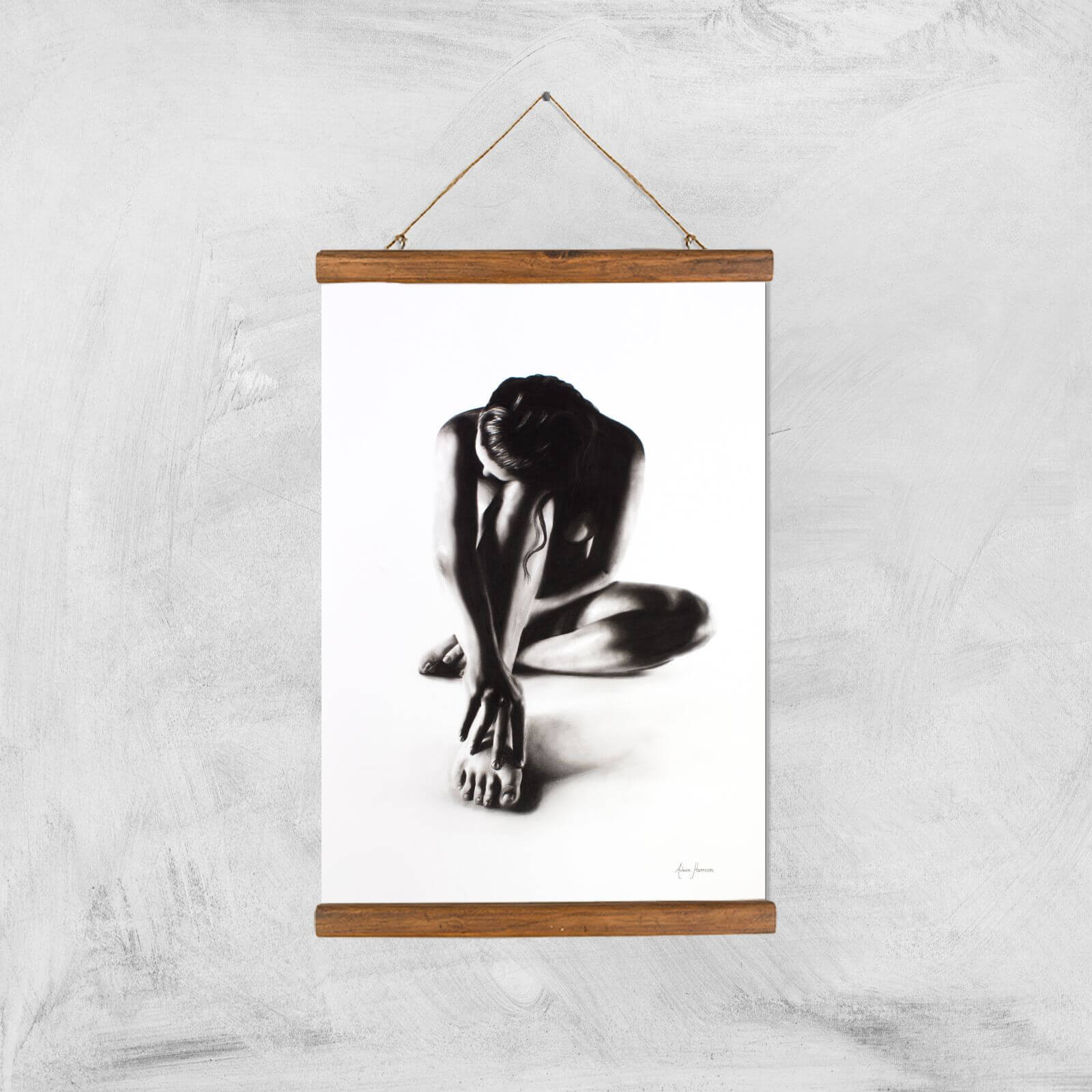 Nude Woman Charcoal Study 41 Giclee Art Print - A3 - Wooden Hanger