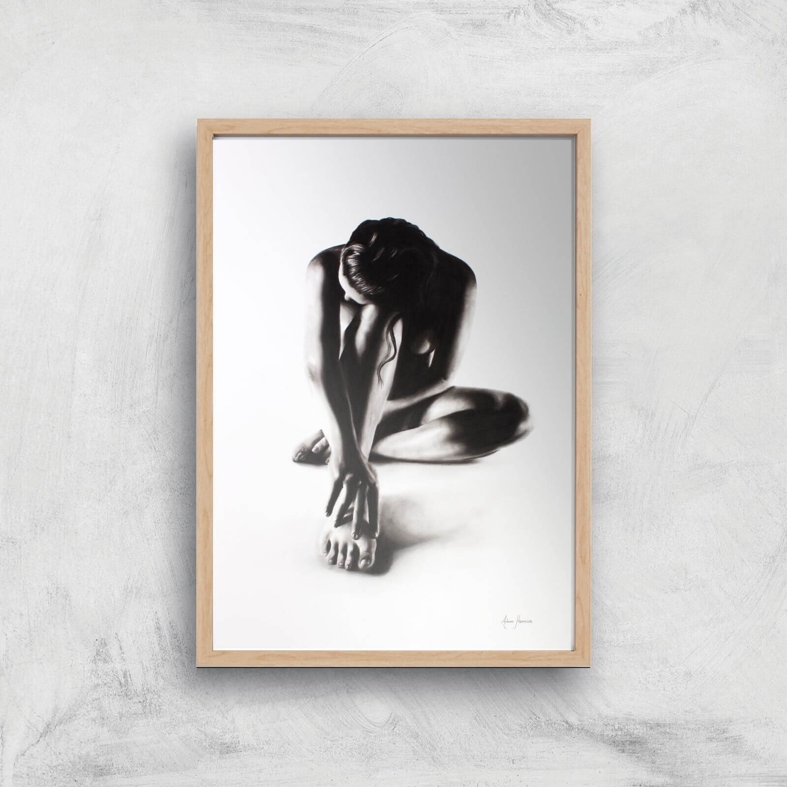 Nude Woman Charcoal Study 41 Giclee Art Print - A3 - Wooden Frame