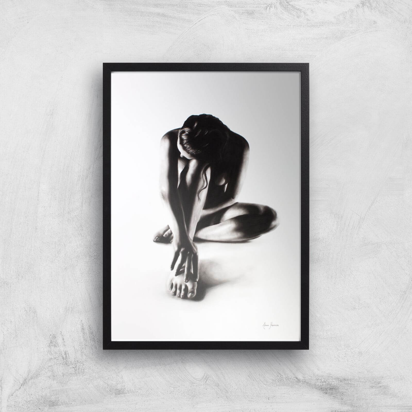 Nude Woman Charcoal Study 41 Giclee Art Print - A3 - Black Frame