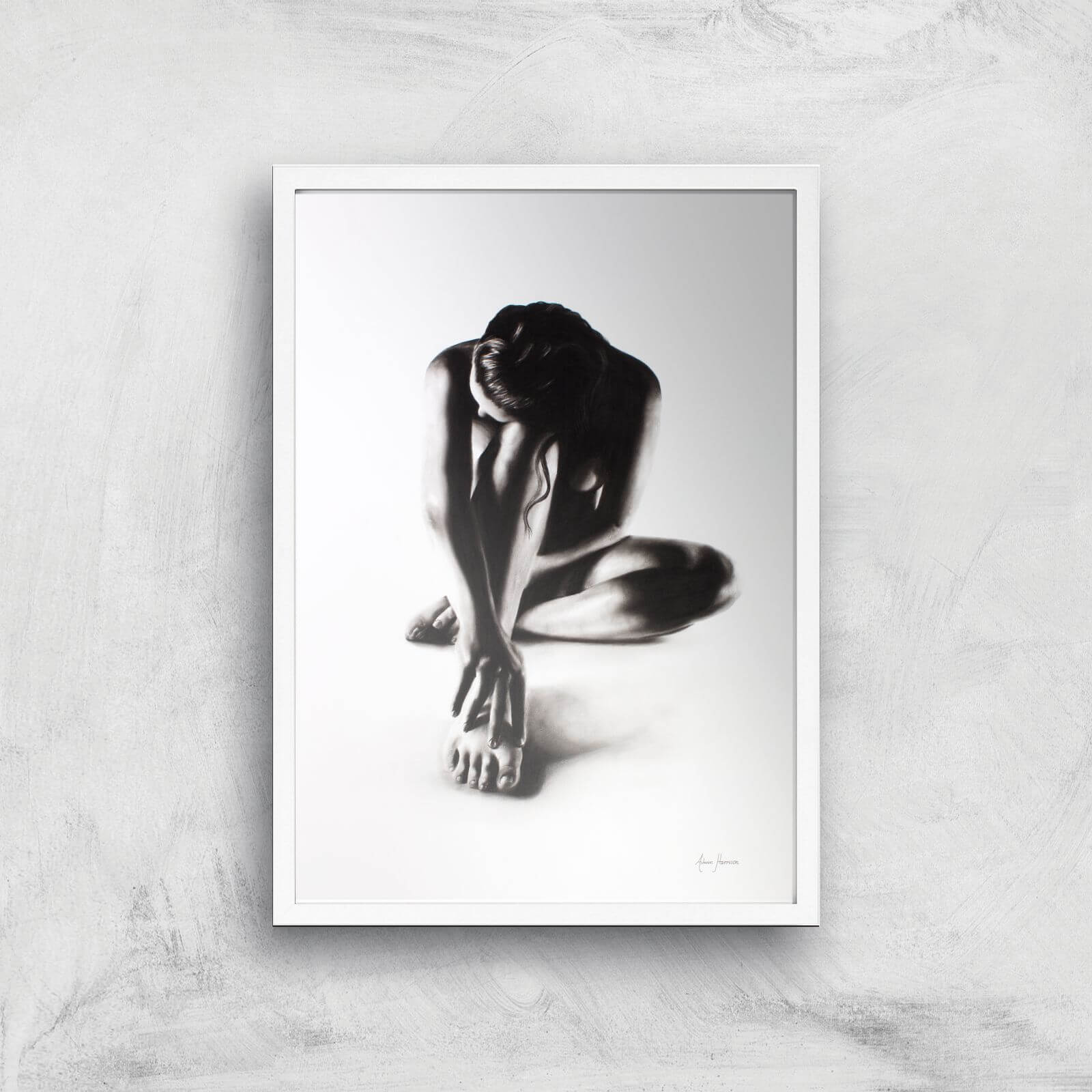 Nude Woman Charcoal Study 41 Giclee Art Print - A2 - White Frame