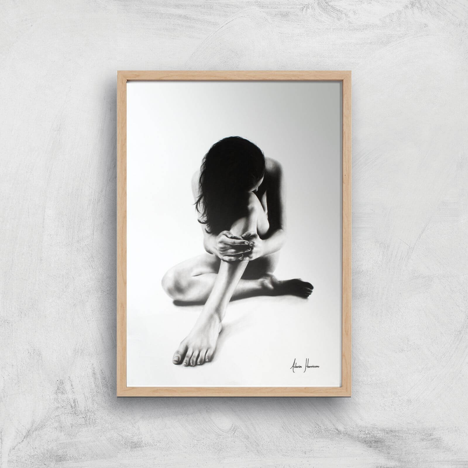 Nude Woman Charcoal Study 51 Giclee Art Print - A4 - Wooden Frame