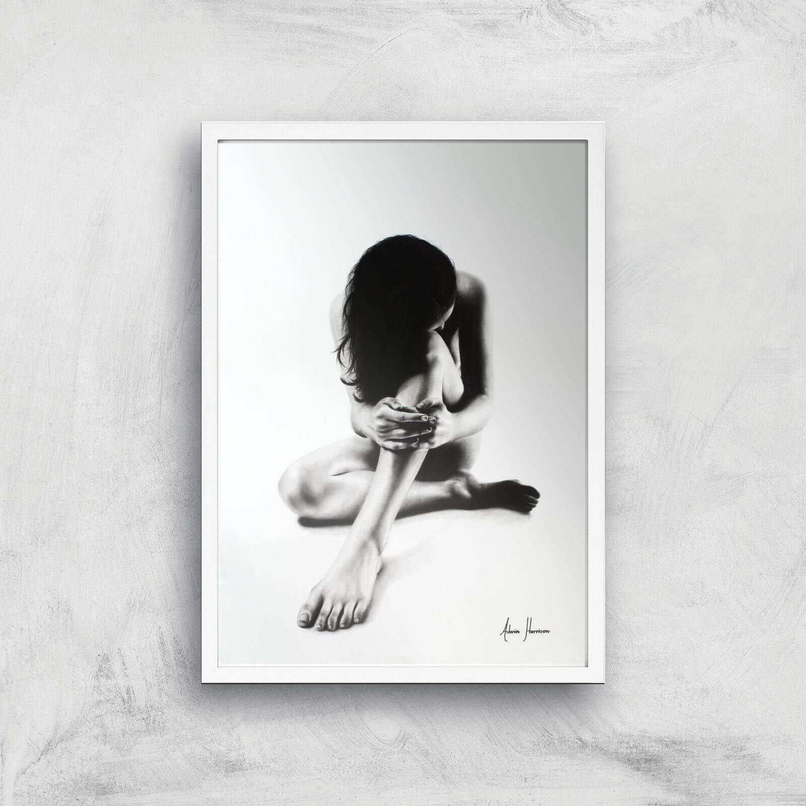 Nude Woman Charcoal Study 51 Giclee Art Print - A2 - White Frame