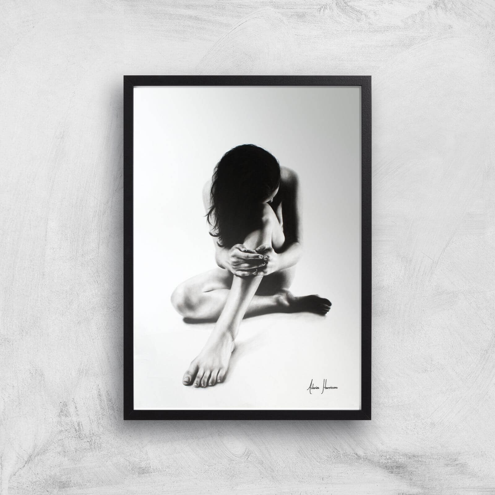 Nude Woman Charcoal Study 51 Giclee Art Print - A2 - Black Frame