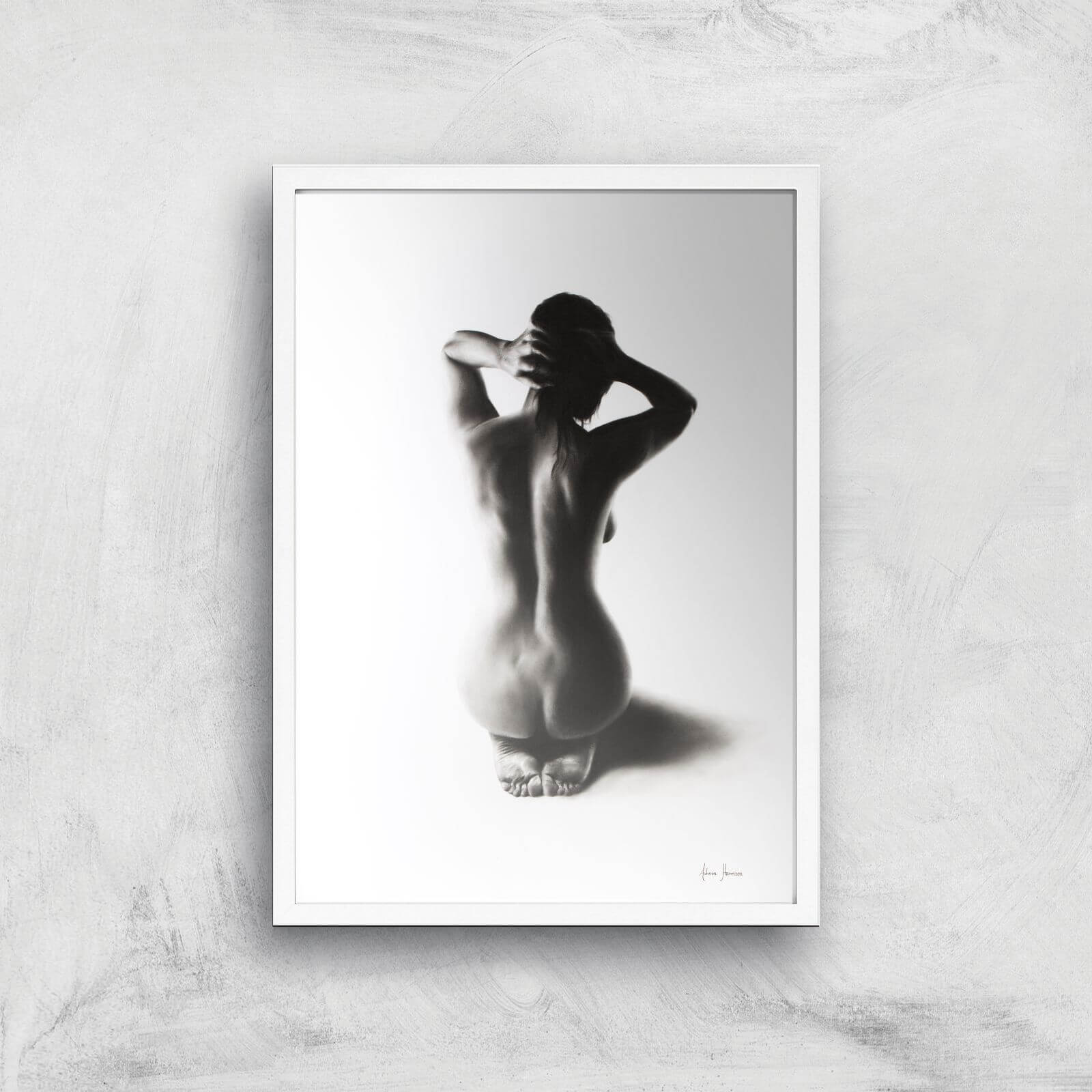 Nude Woman Charcoal Study 57 Giclee Art Print - A3 - White Frame