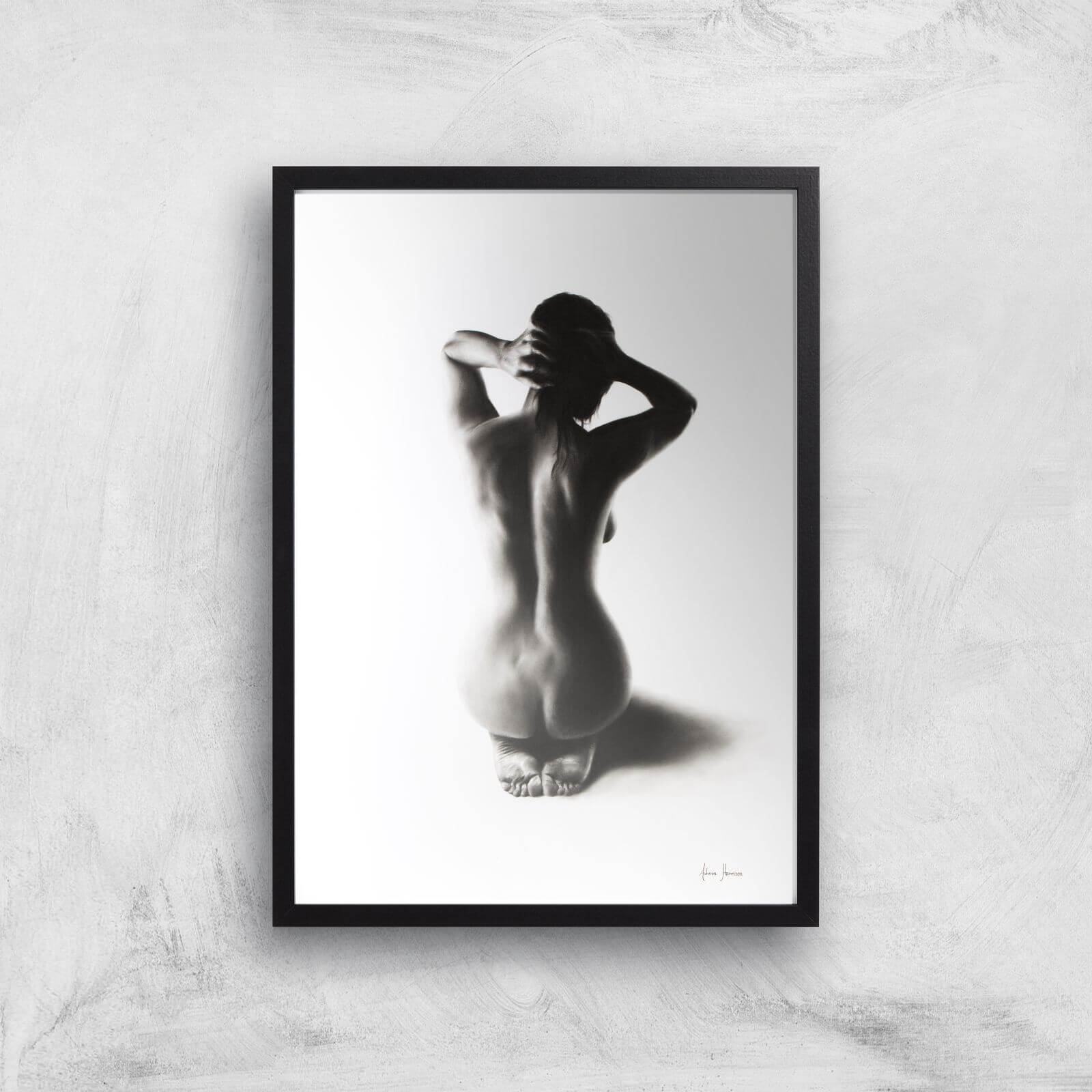Nude Woman Charcoal Study 57 Giclee Art Print - A3 - Black Frame