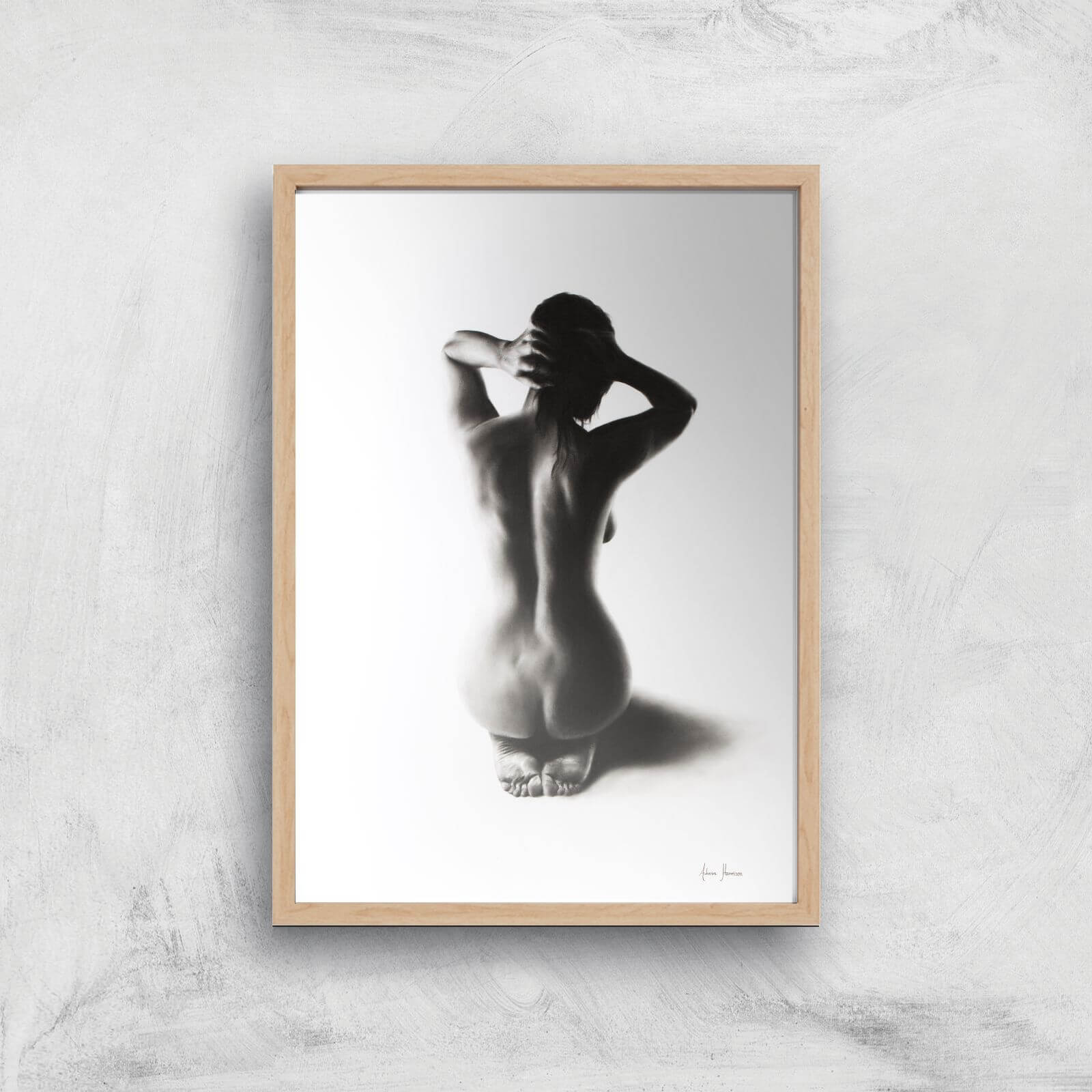 Nude Woman Charcoal Study 57 Giclee Art Print - A2 - Wooden Frame