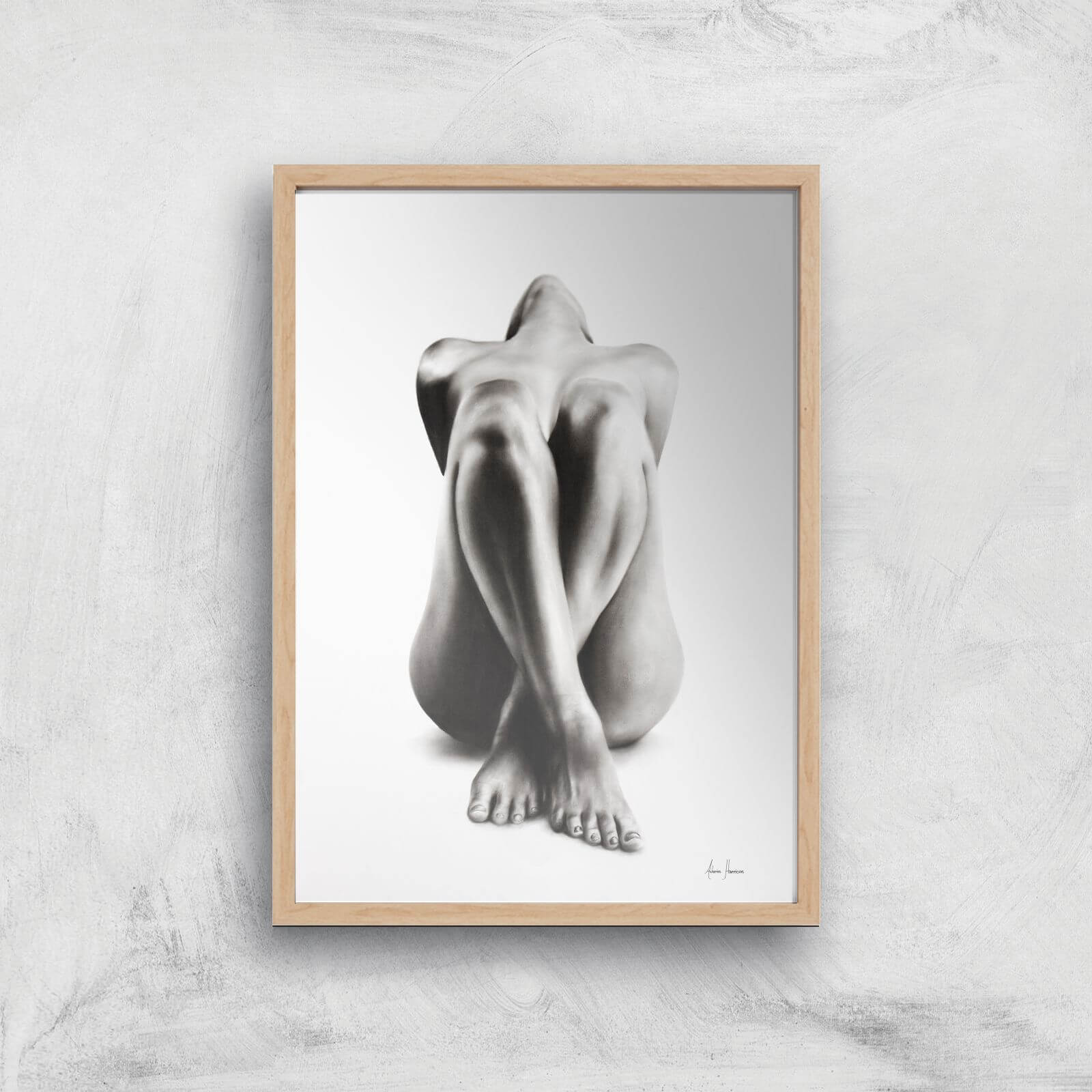 Nude Woman Charcoal Study 63 Giclee Art Print - A3 - Wooden Frame