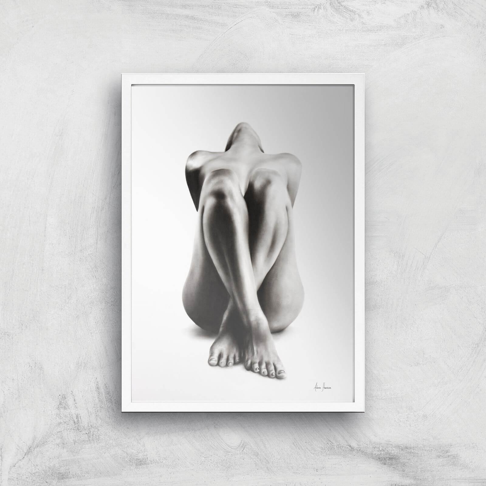 Nude Woman Charcoal Study 63 Giclee Art Print - A2 - White Frame