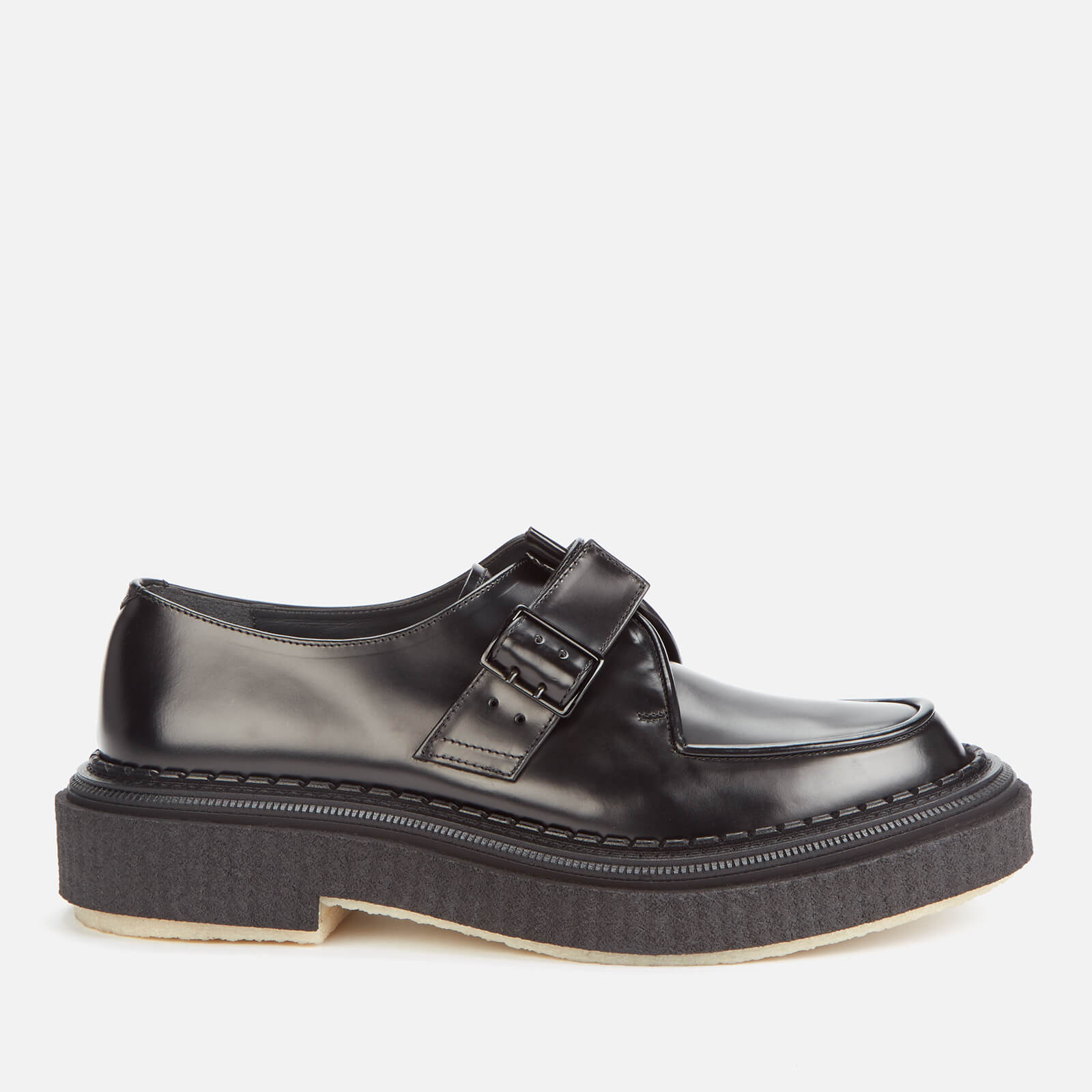 Adieu Men's Type 136 Leather Crepe Sole Single Strap Monk Shoes - Black - UK 7