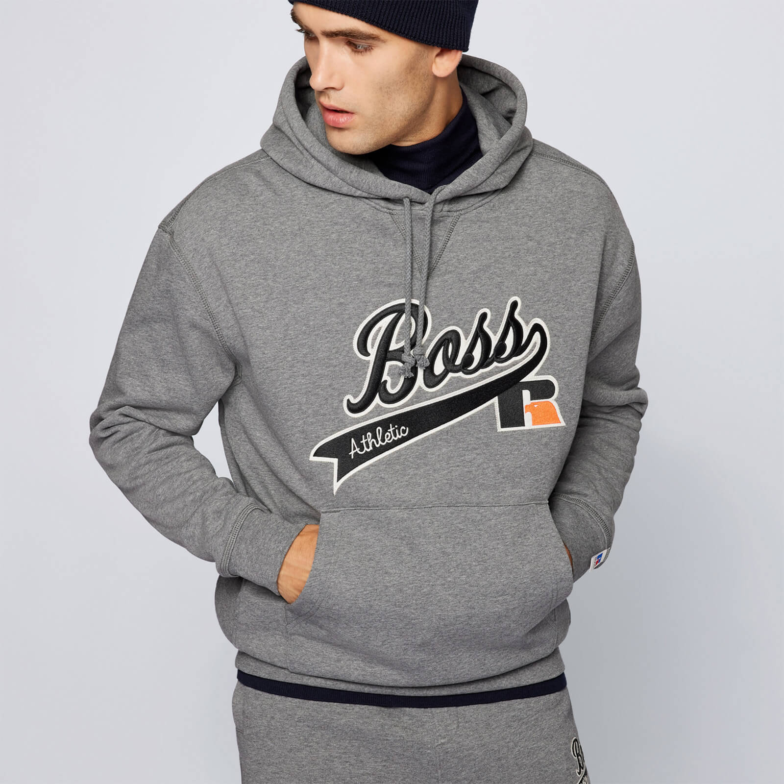 BOSS X Russell Athletic Men's Safa Pullover Hoodie - Medium Grey - M