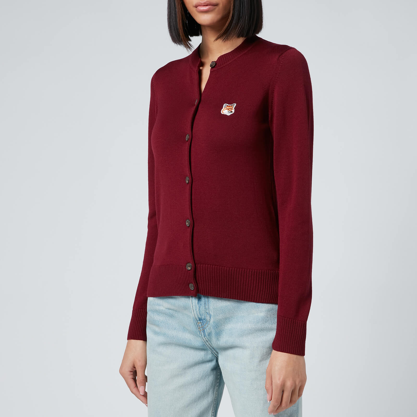 Maison Kitsuné Women's Fox Head Patch Adjusted R-Neck Cardigan - Burgundy - L