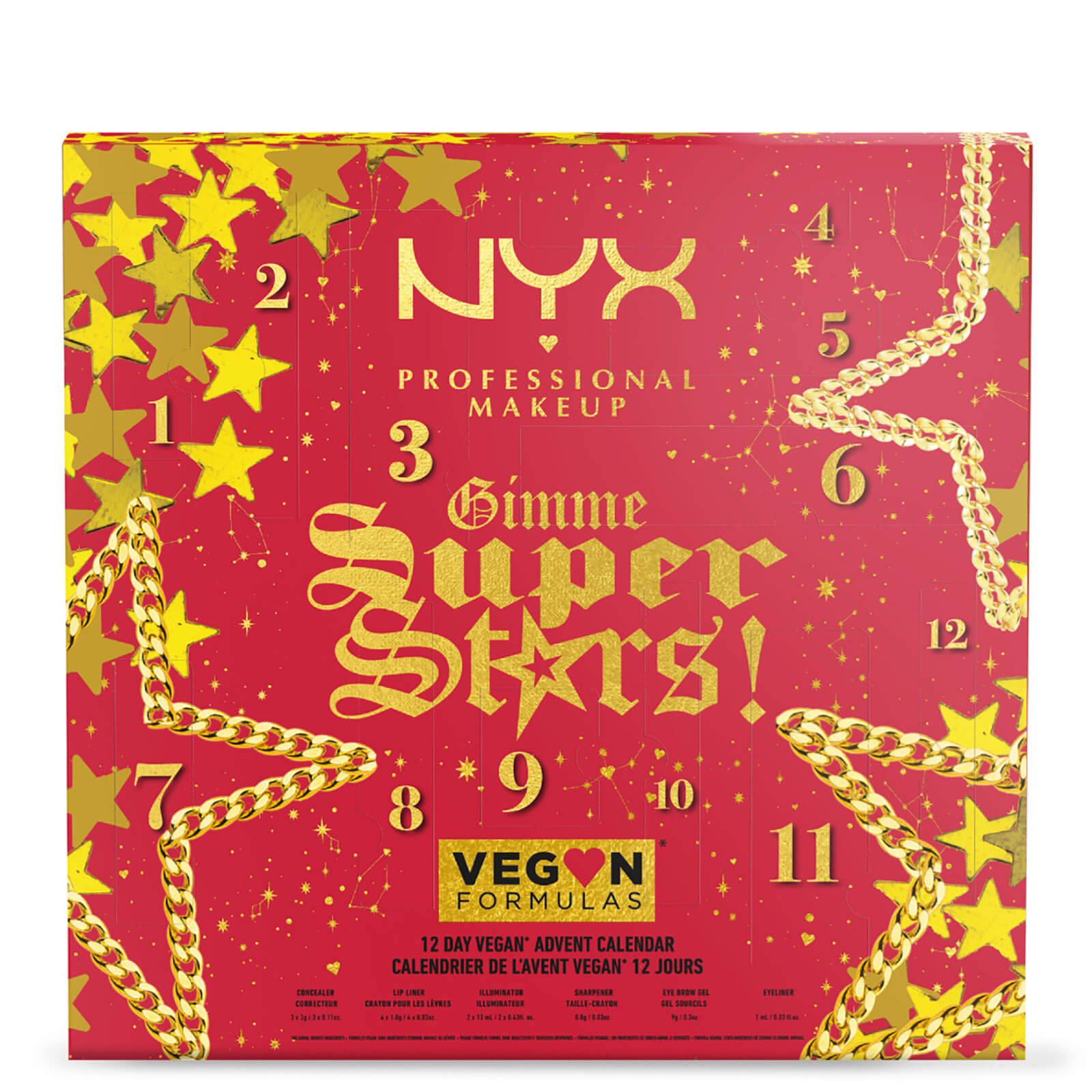 NYX Professional Makeup Gimme Super Stars! 12 Day Vegan Iconic Advent Countdown Calendar (Worth £61.00)