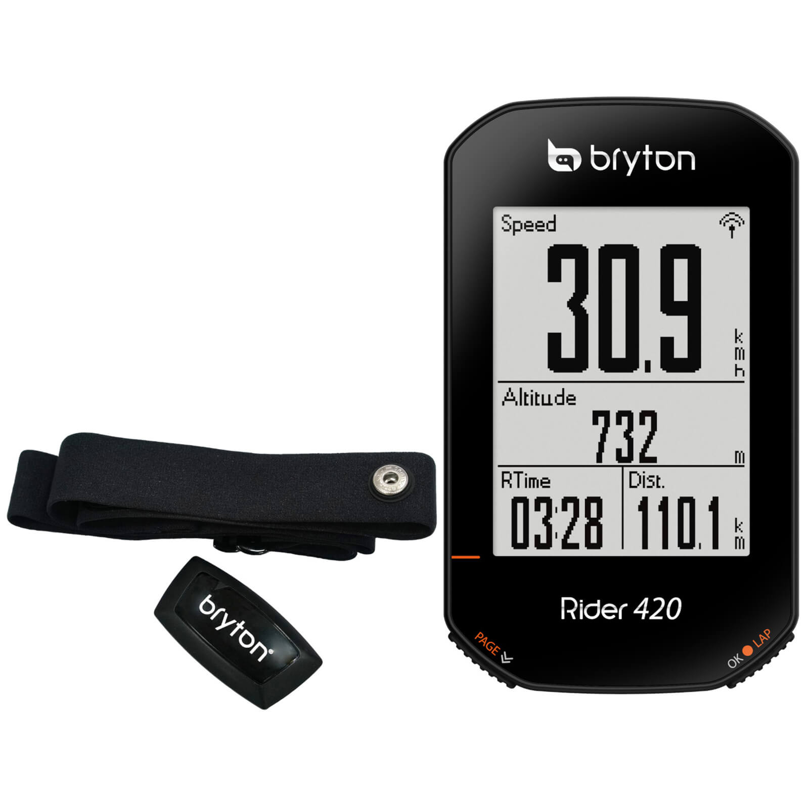 Image of Bryton Rider 420H GPS Cycle Computer Bundle - Black - With HR Monitor, Black