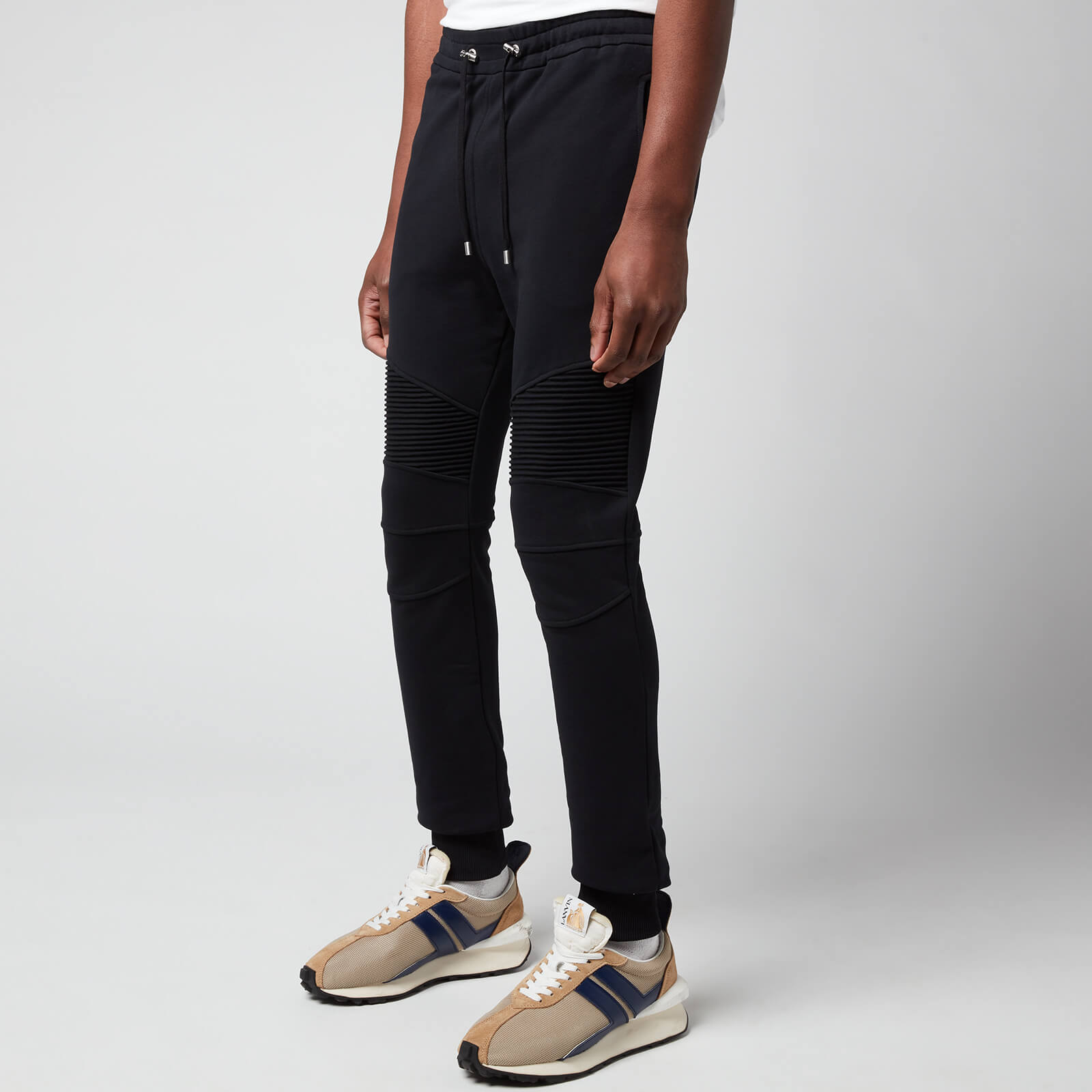 Balmain Men's Flock Ribbed Sweatpants - Black/White - L