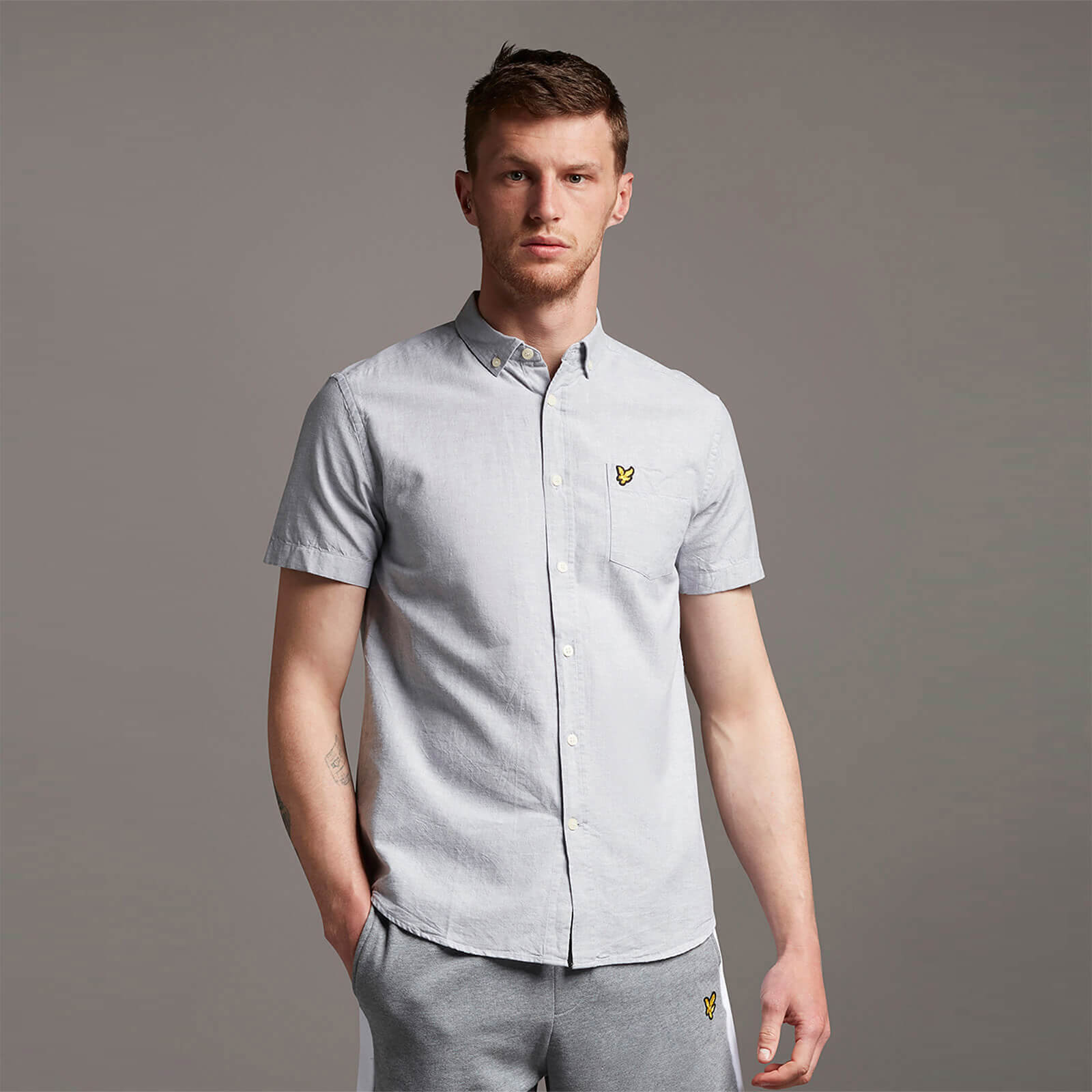 

Short Sleeve Light Weight Slub Oxford Shirt - Mid Grey Marl/ White - M