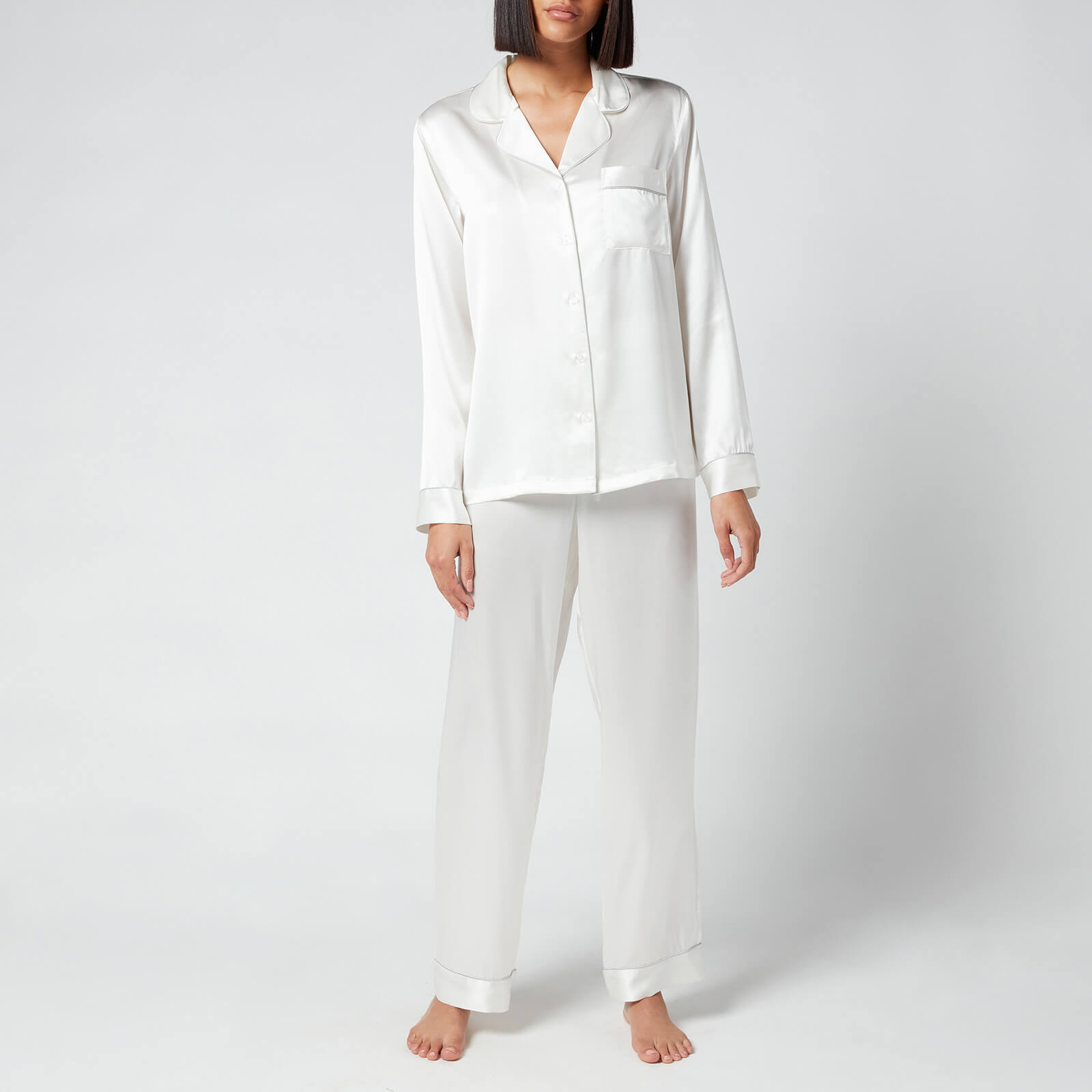 Freya Silk Pyjamas - Pearl White - S