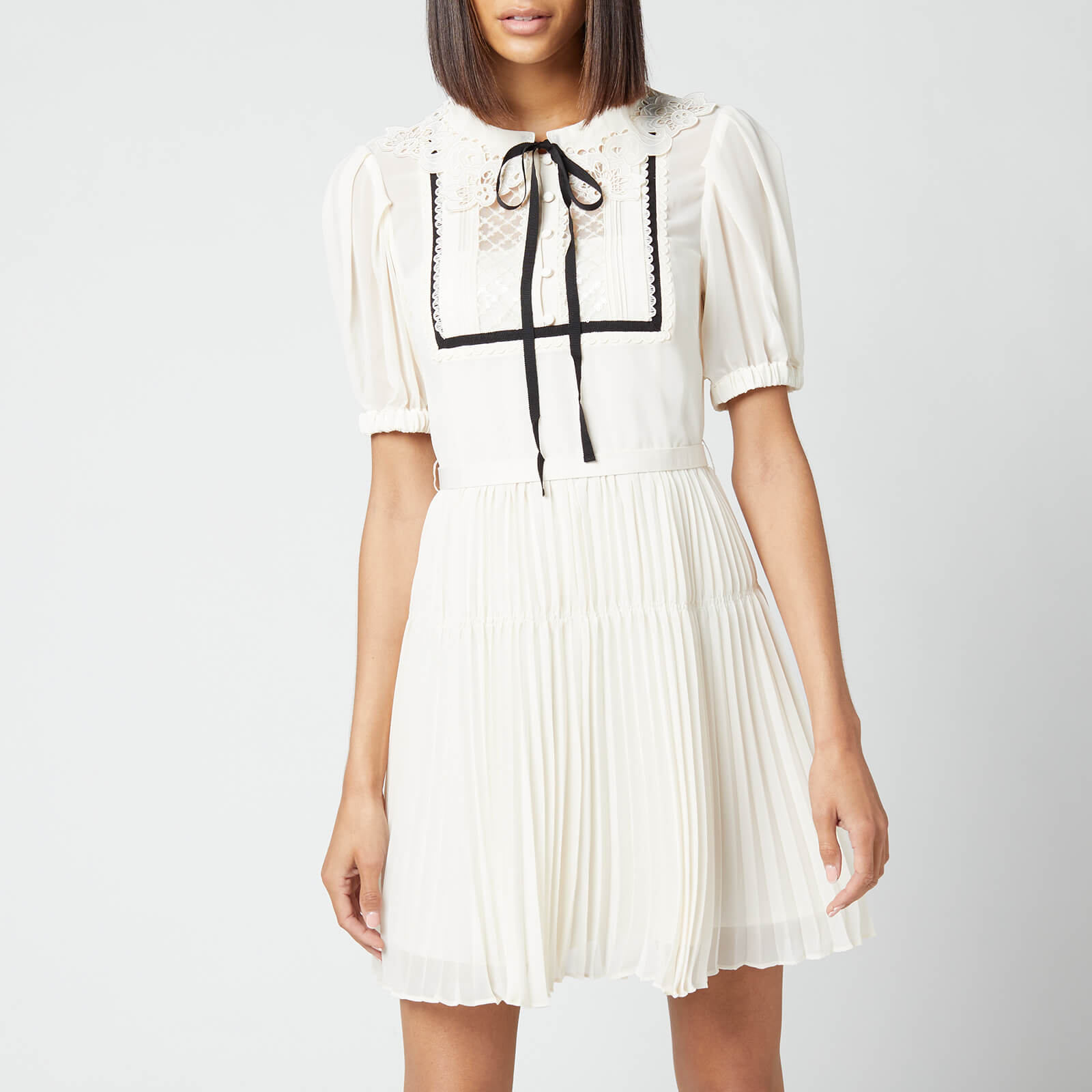 Self-Portrait Women's Lace Collar Chiffon Mini Dress - Cream - UK 10