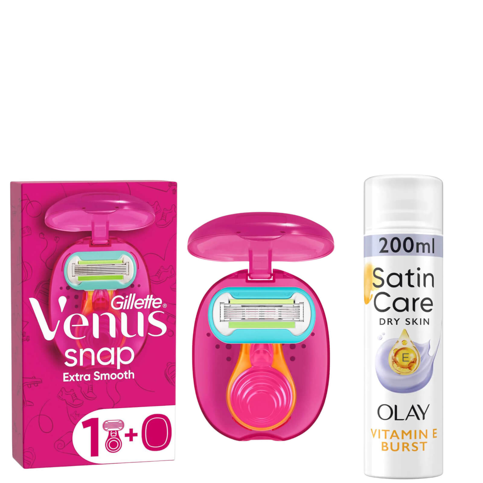 Venus Extra Smooth SNAP Razor + Blades - Handle with Satin Care Olay shave prep