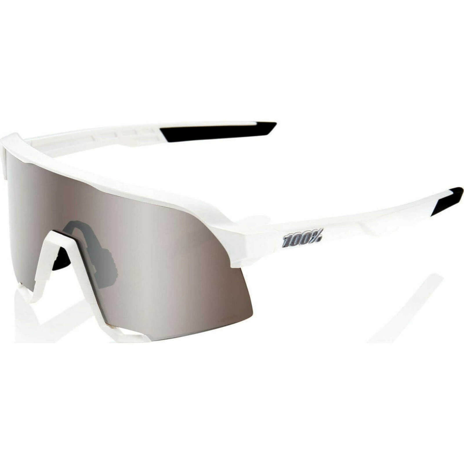 100% S3 Sunglasses with HiPER Silver Mirror Lens – Matte White