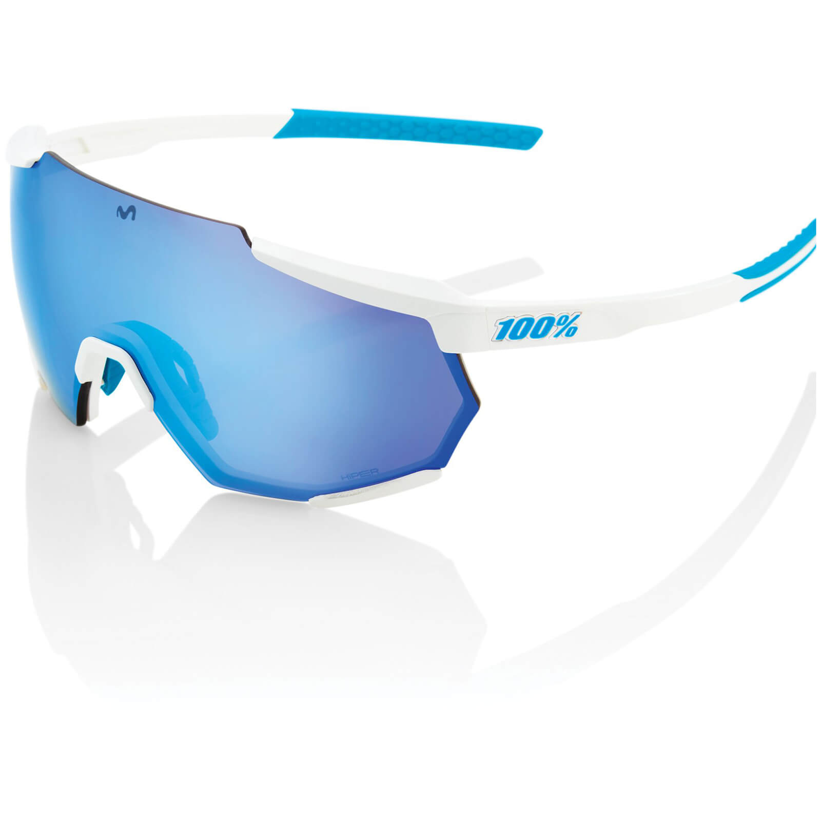 100% Racetrap Sunglasses with HiPER Multilayer Mirror Lens - SE Movistar Team White/Blue