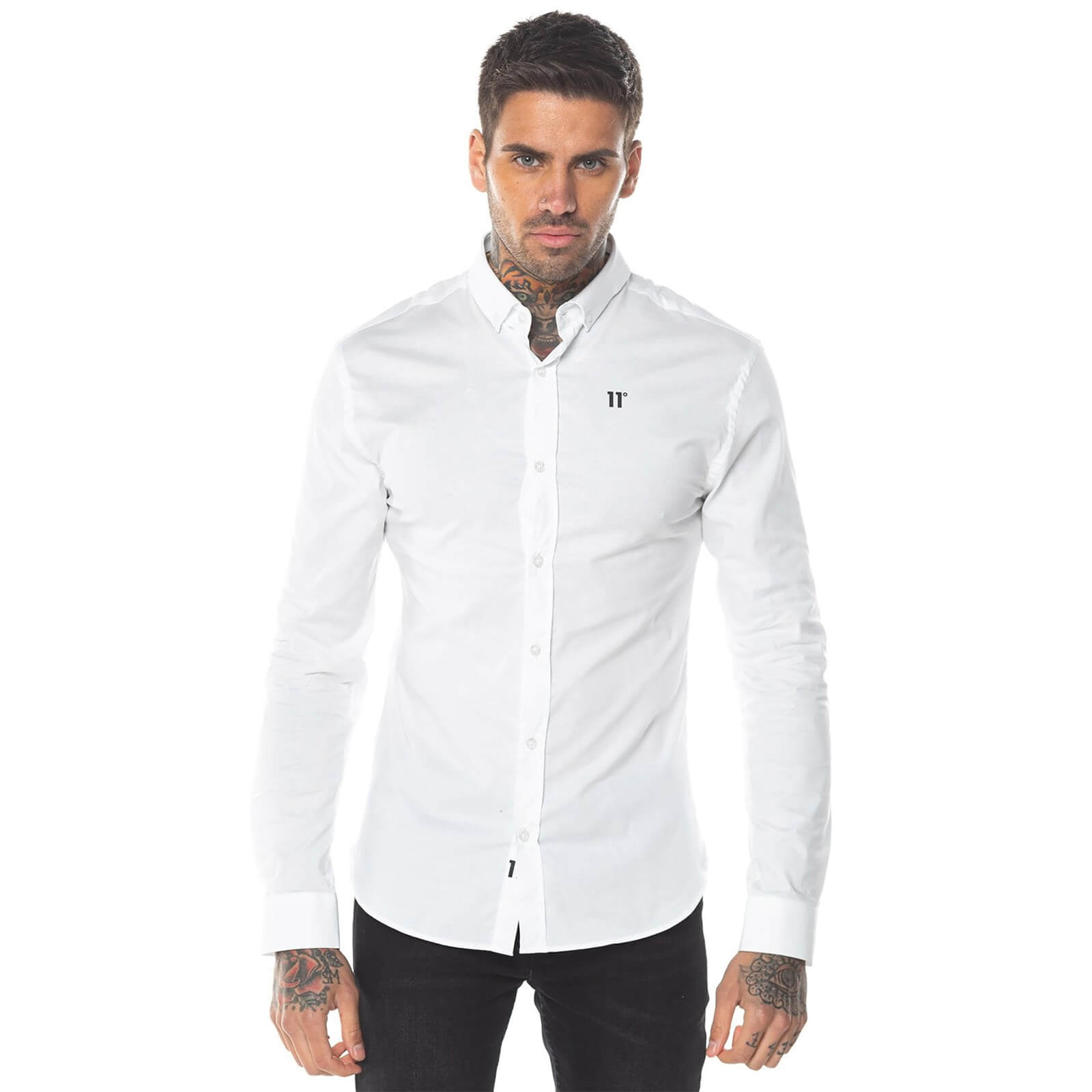 11 degrees long sleeve contrast logo shirt – white - l