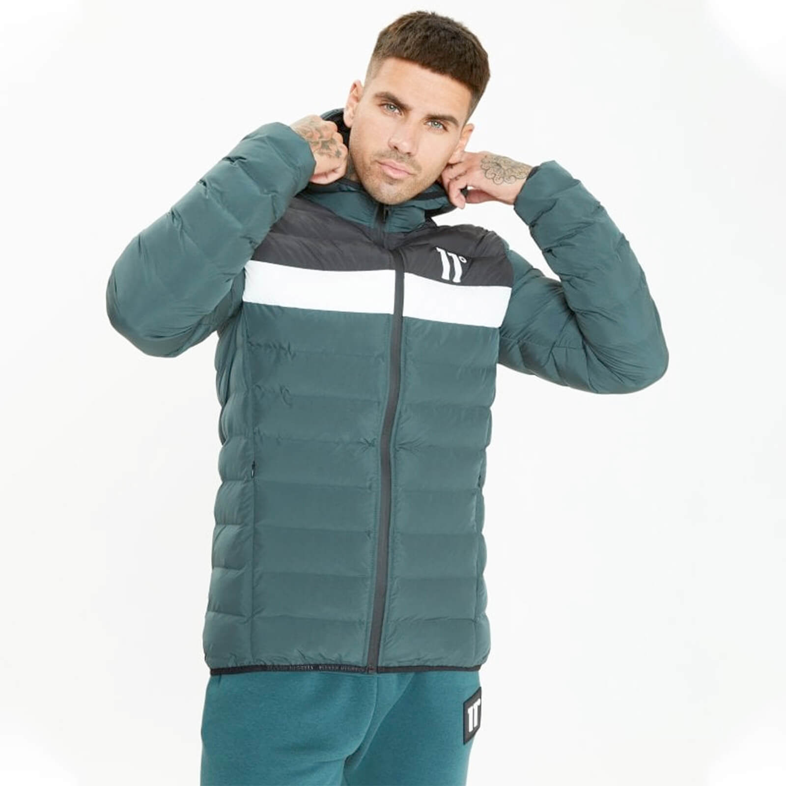 11 degrees colour block space jacket – darkest spruce green / black / white - xs