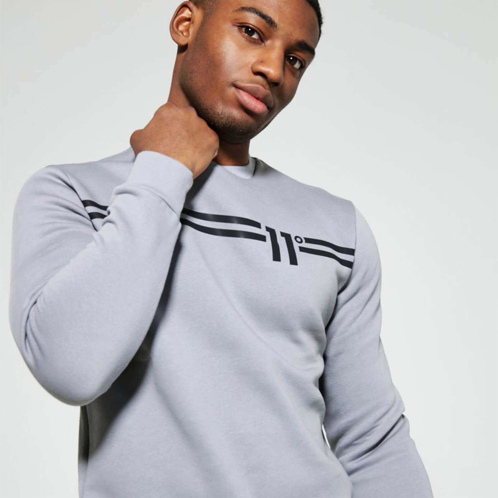 11 Degrees Chest Stripe Sweatshirt – Silver / White - XS