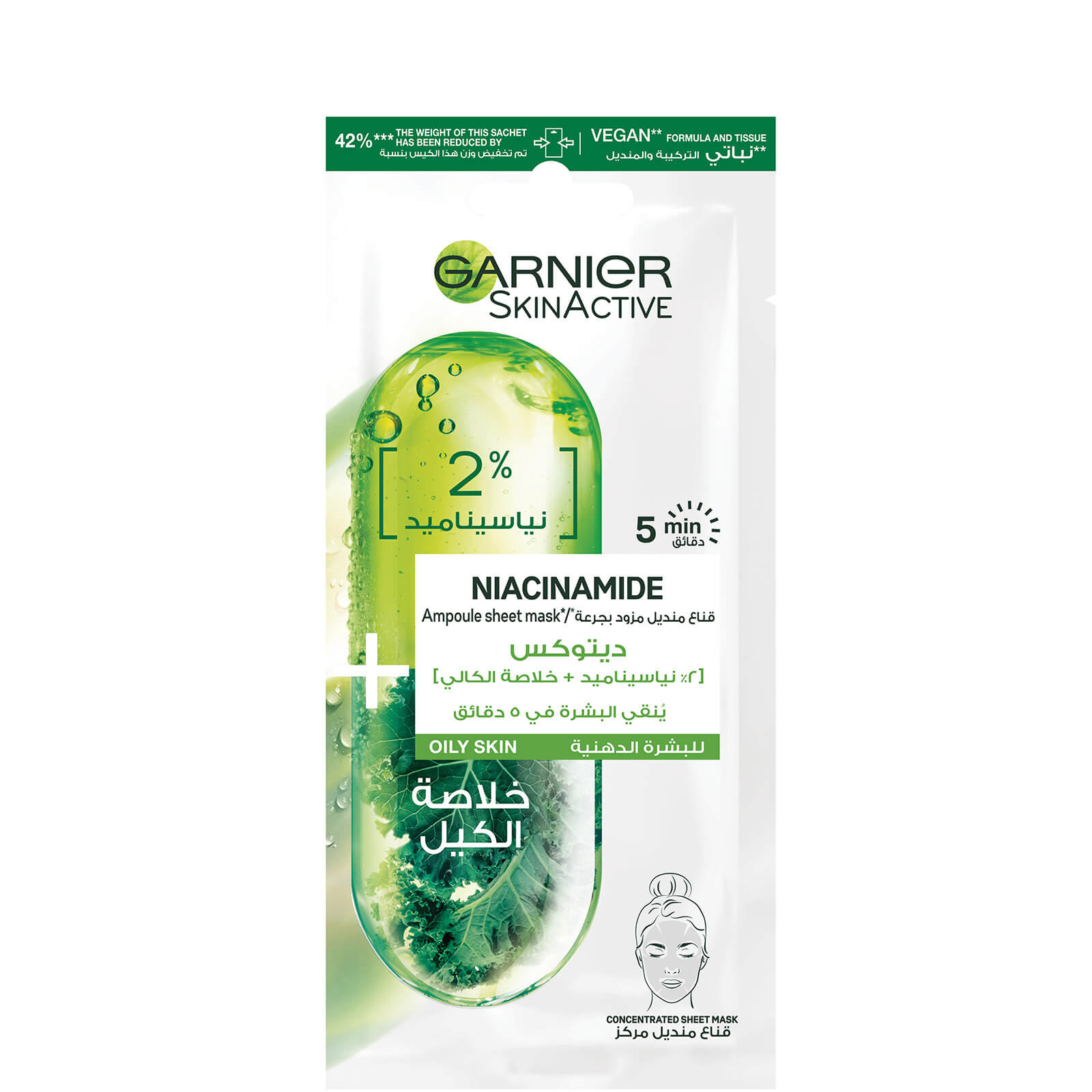 

Garnier Skinactive Tissue Mask Ampoule : 2% Niacinamide X Kale