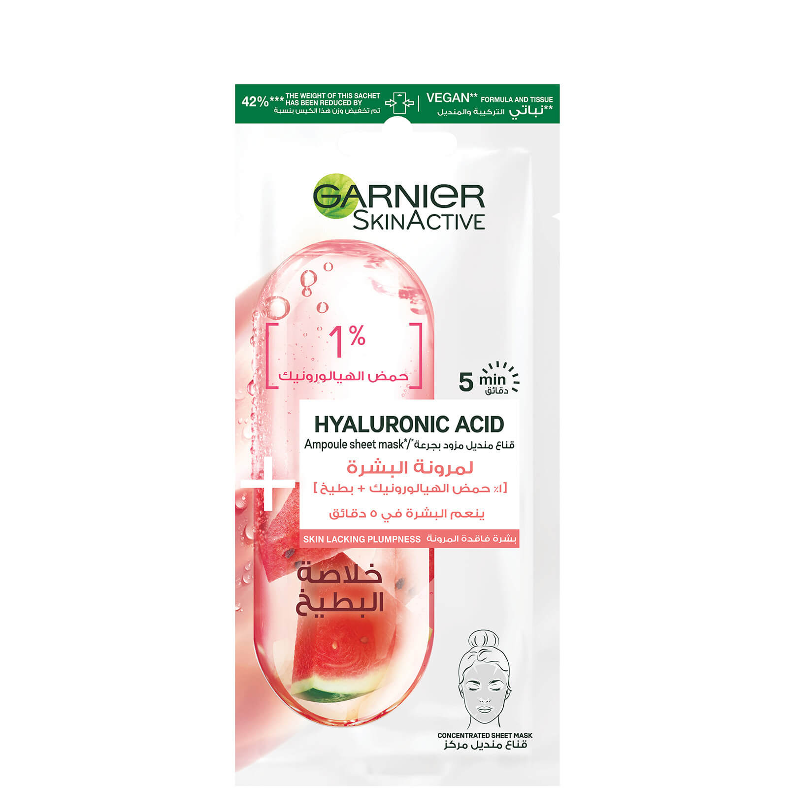 

Garnier Skinactive Tissue Mask Ampoule : 1% Hyaluronic Acid X Watermelon