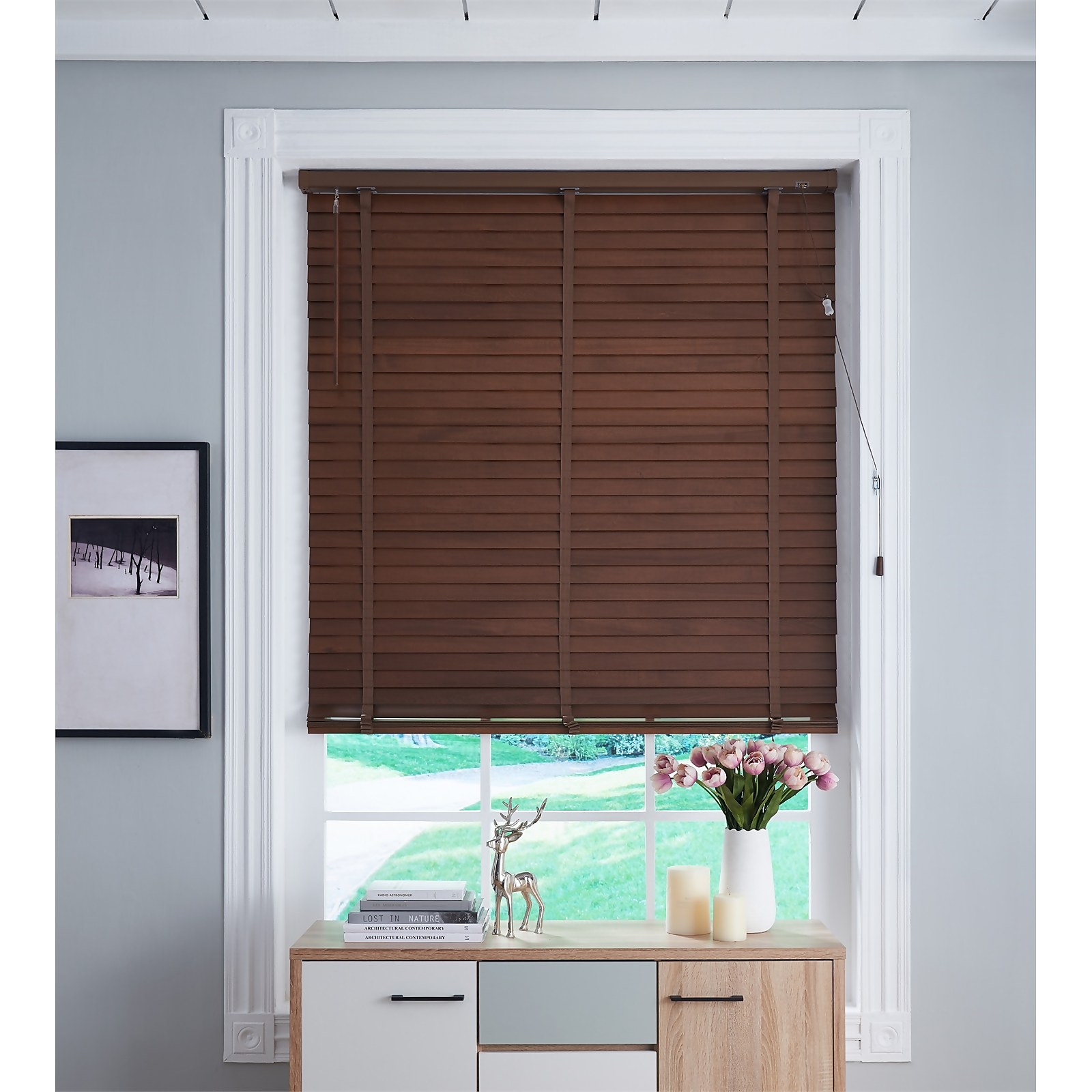 Photo of 50mm Wood Venetian Blind - Walnut - 100x160cm