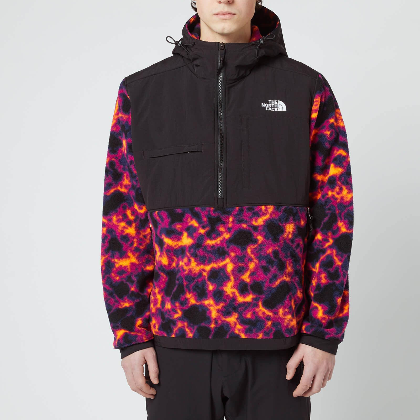 The North Face Men's Denali 2 Anorak Jacket - TNF Black Marble/Flame Print - L
