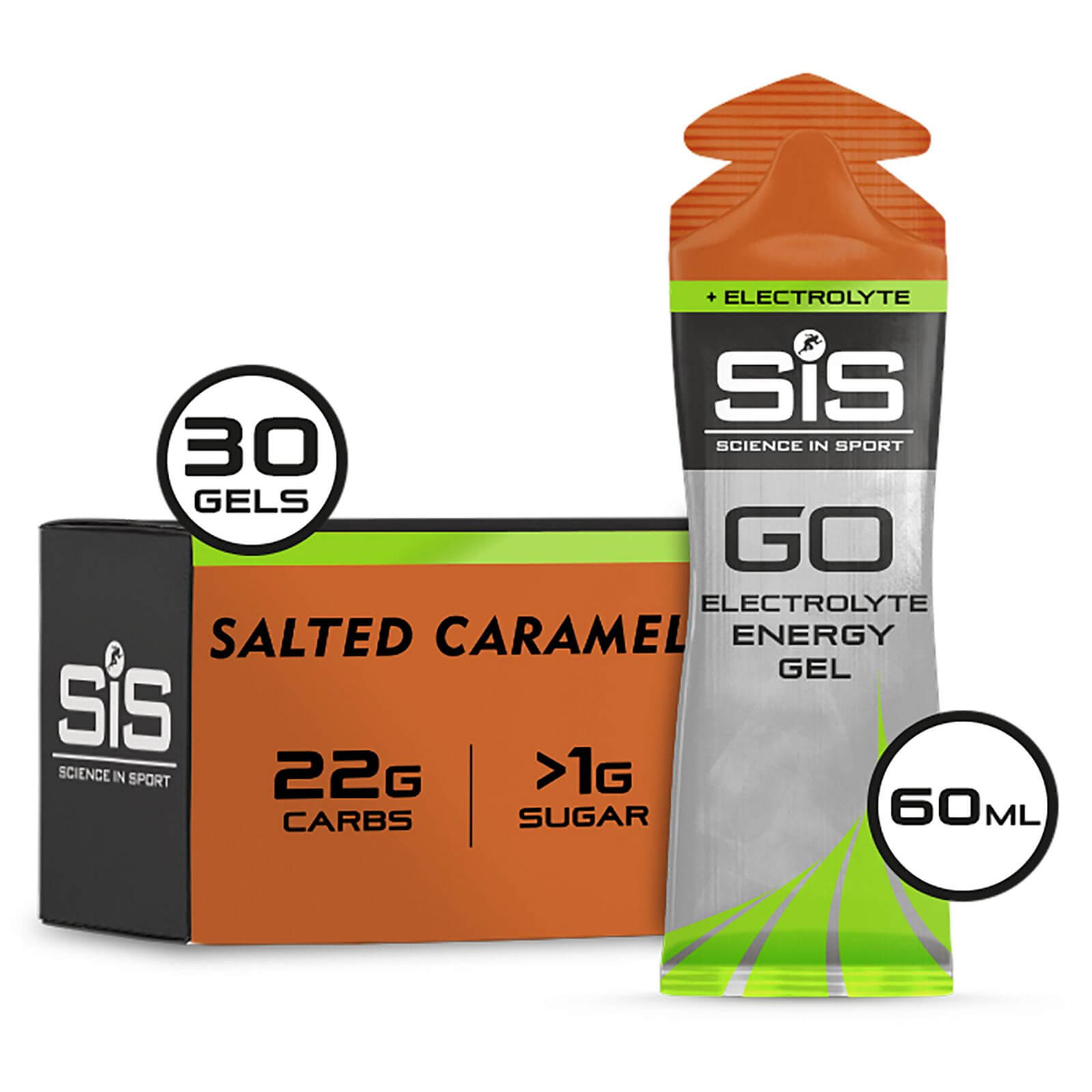Science in Sport GO Energy + Electrolyte Gel Box of 30 - 30Sachets - Gels - Salted Caramel