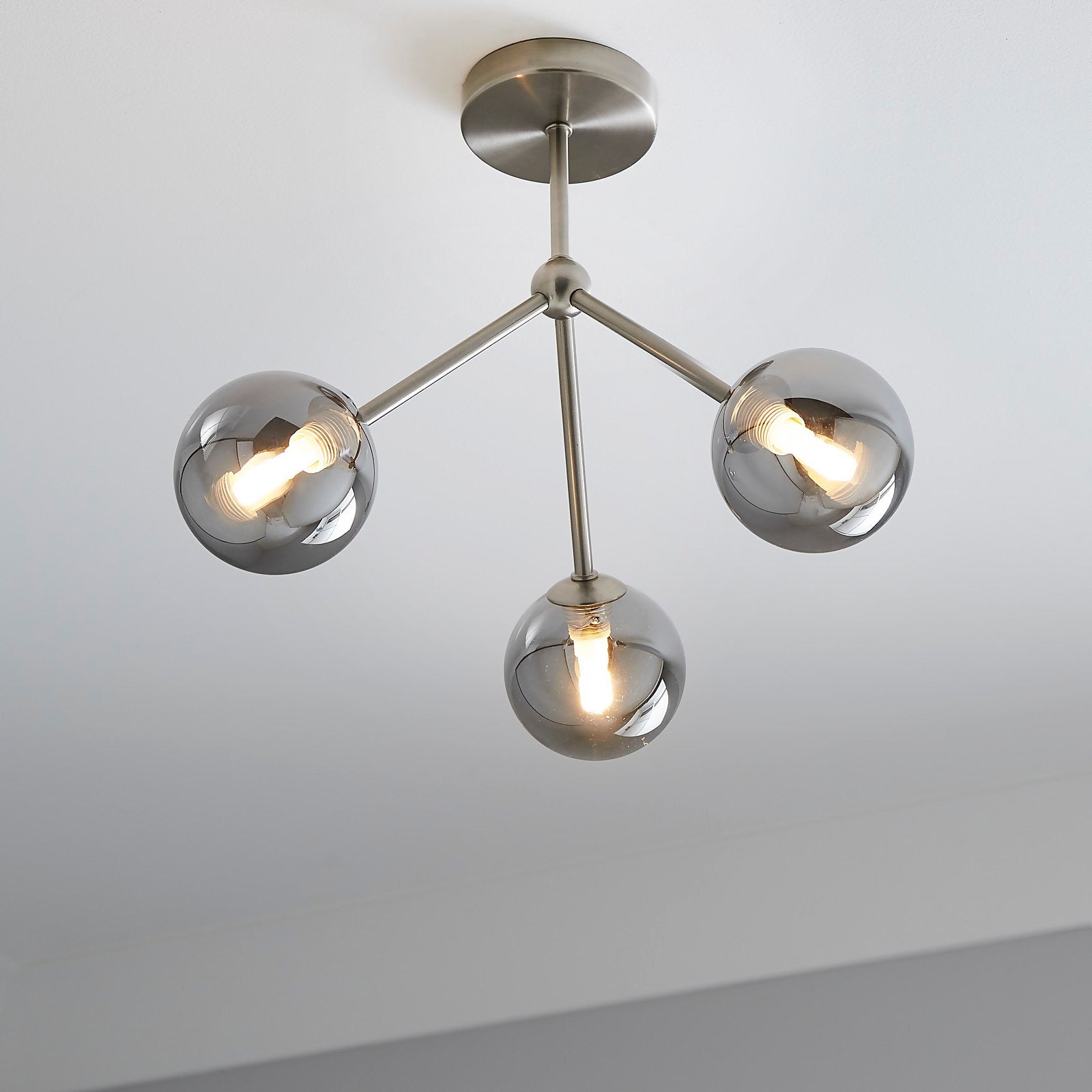 Orb 3 Light Semi Flush Pendant - Nickel Smoke thumbnail
