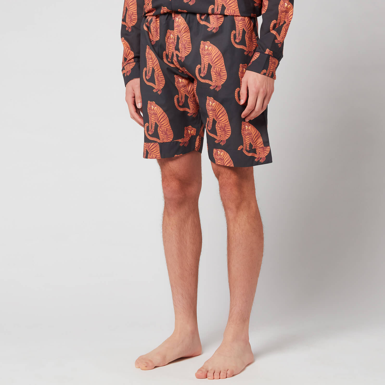 Desmond & Dempsey Men's Tiger Print Shorts - Black/Orange - S