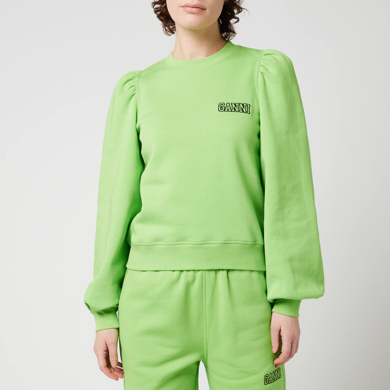 Ganni Women's Isoli Sweatshirt With Puff Sleeve - Flash Green - S