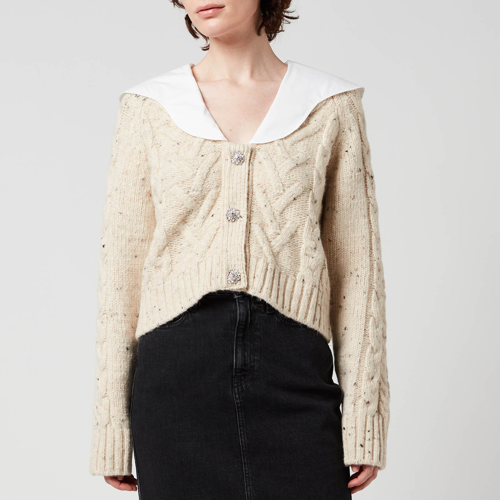 Ganni Women's Cable Knit Cardigan With Collar - Vanilla Ice - M