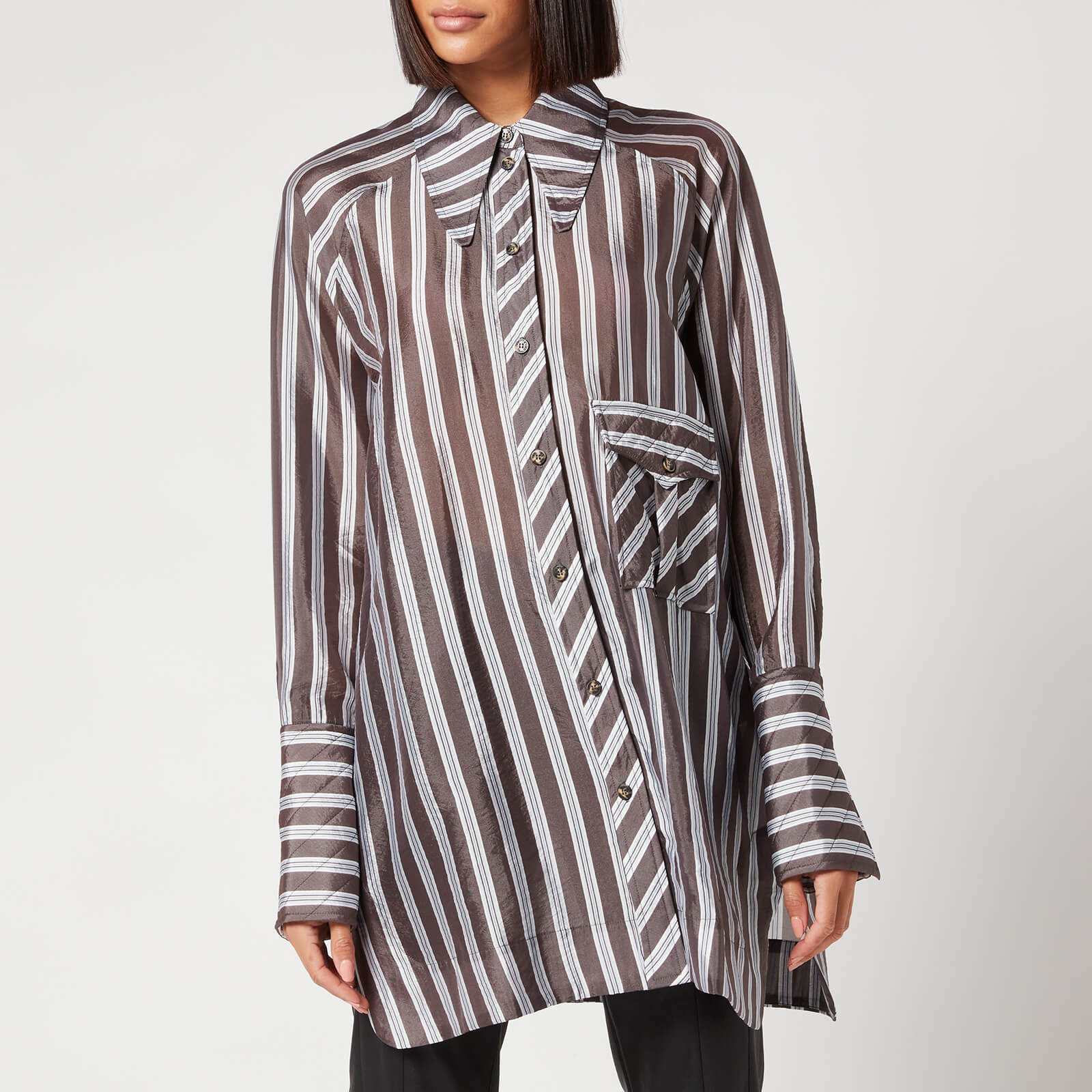 Ganni Women's Lightweight Stripe Shirt - Phantom - XXS/XS