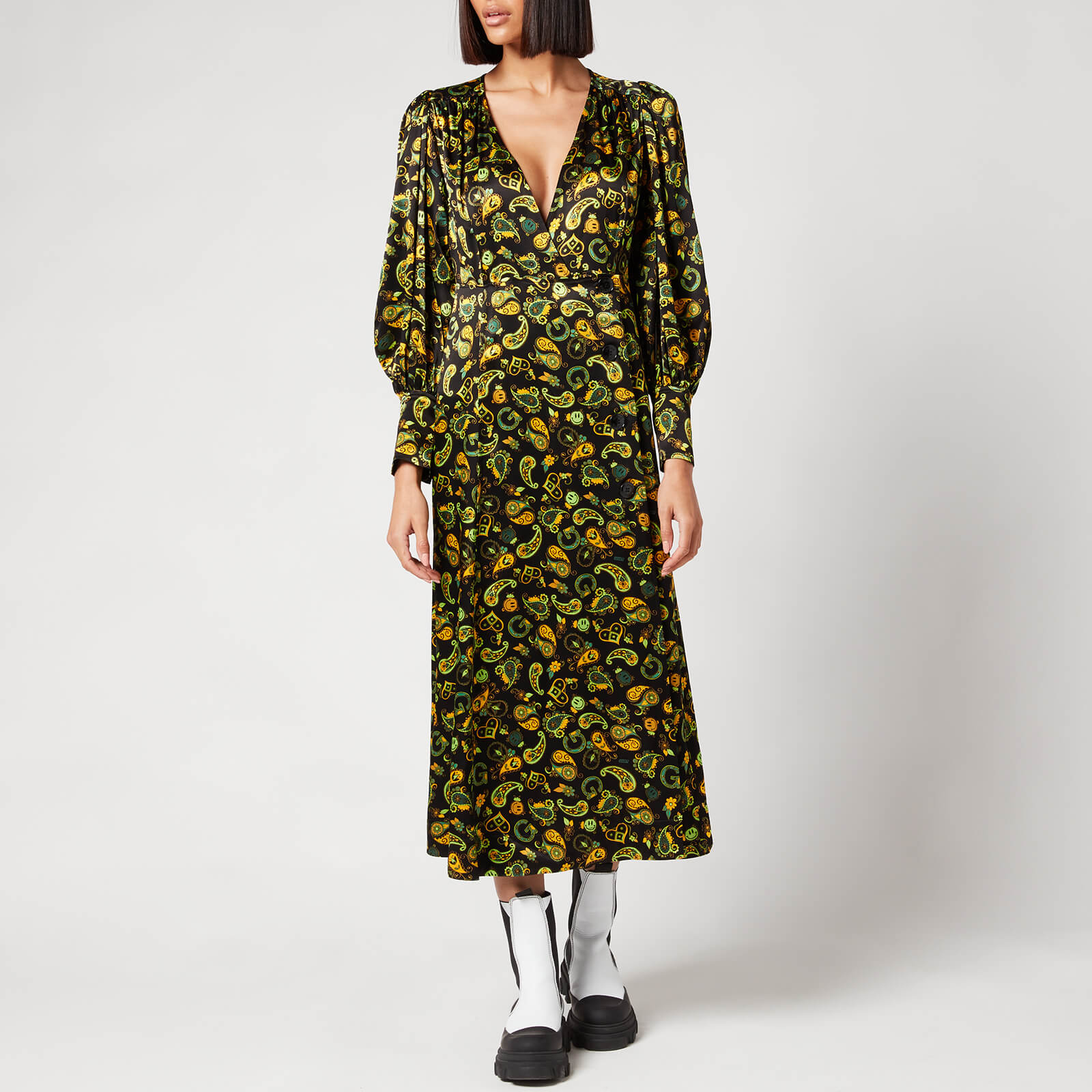 Ganni Women's Viscose Satin Dress - Black - EU 36/UK 8